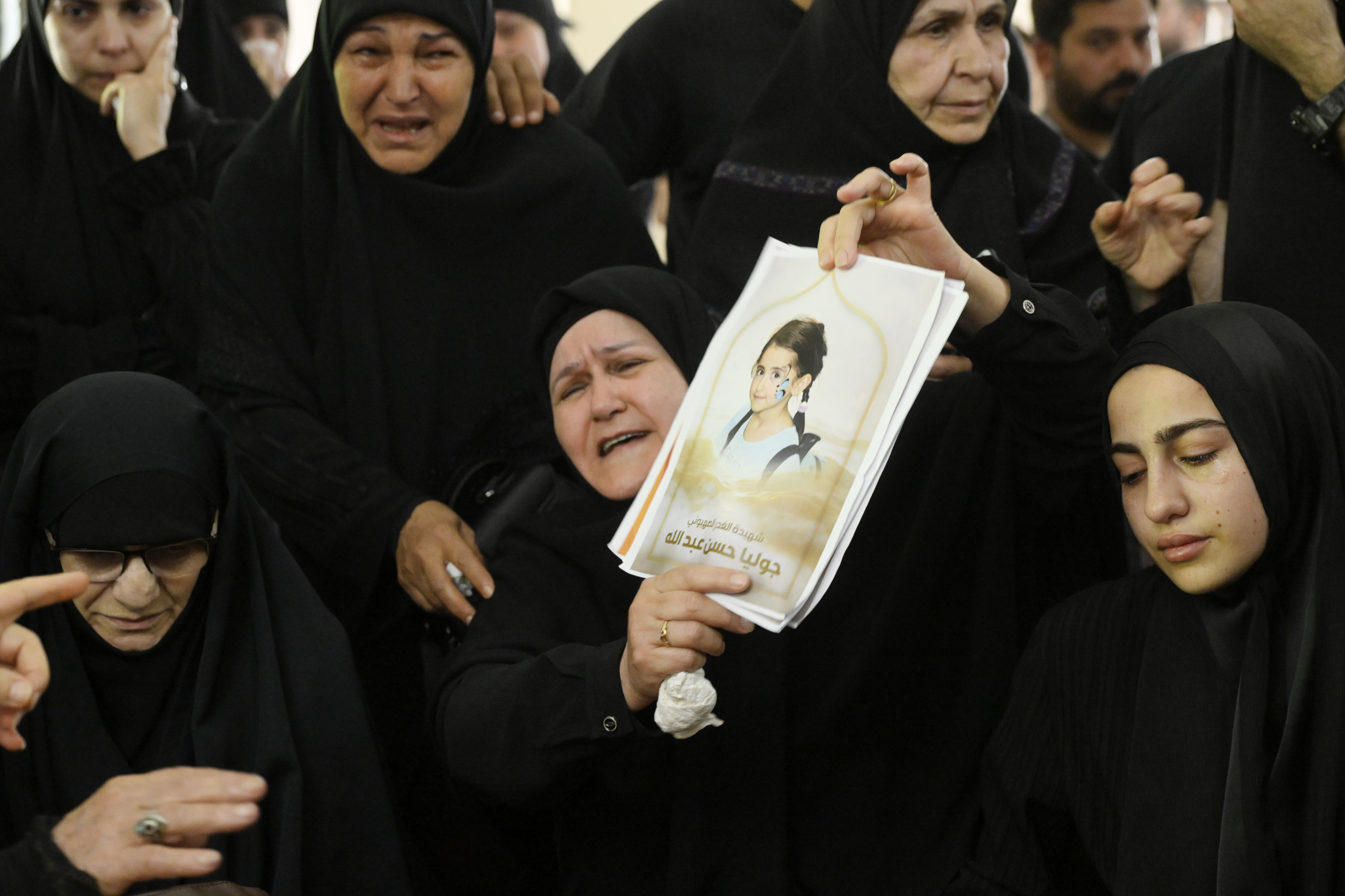 WARDANIYEH, LEBANON - JUNE 3: People attend a funeral ceremony held for a family of six, consisting of a father, mother, and four children, who lost their lives in an Israeli strike on the town of Al-Mariwaniyeh, in Wardaniyeh, southern Lebanon, on June 3, 2026. ( Houssam Shbaro - Anadolu Agency )