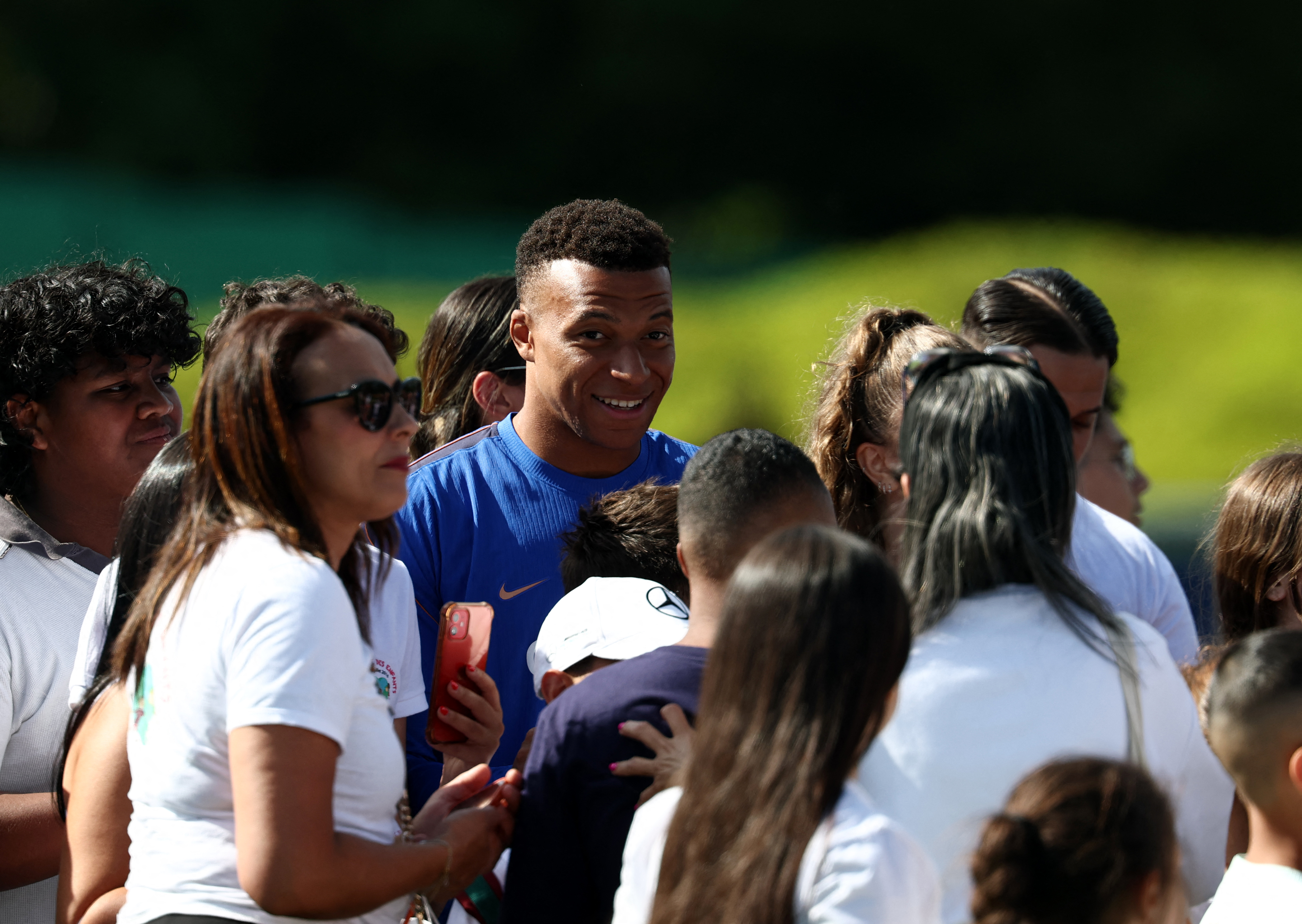 Kylian Mbappe reacts.