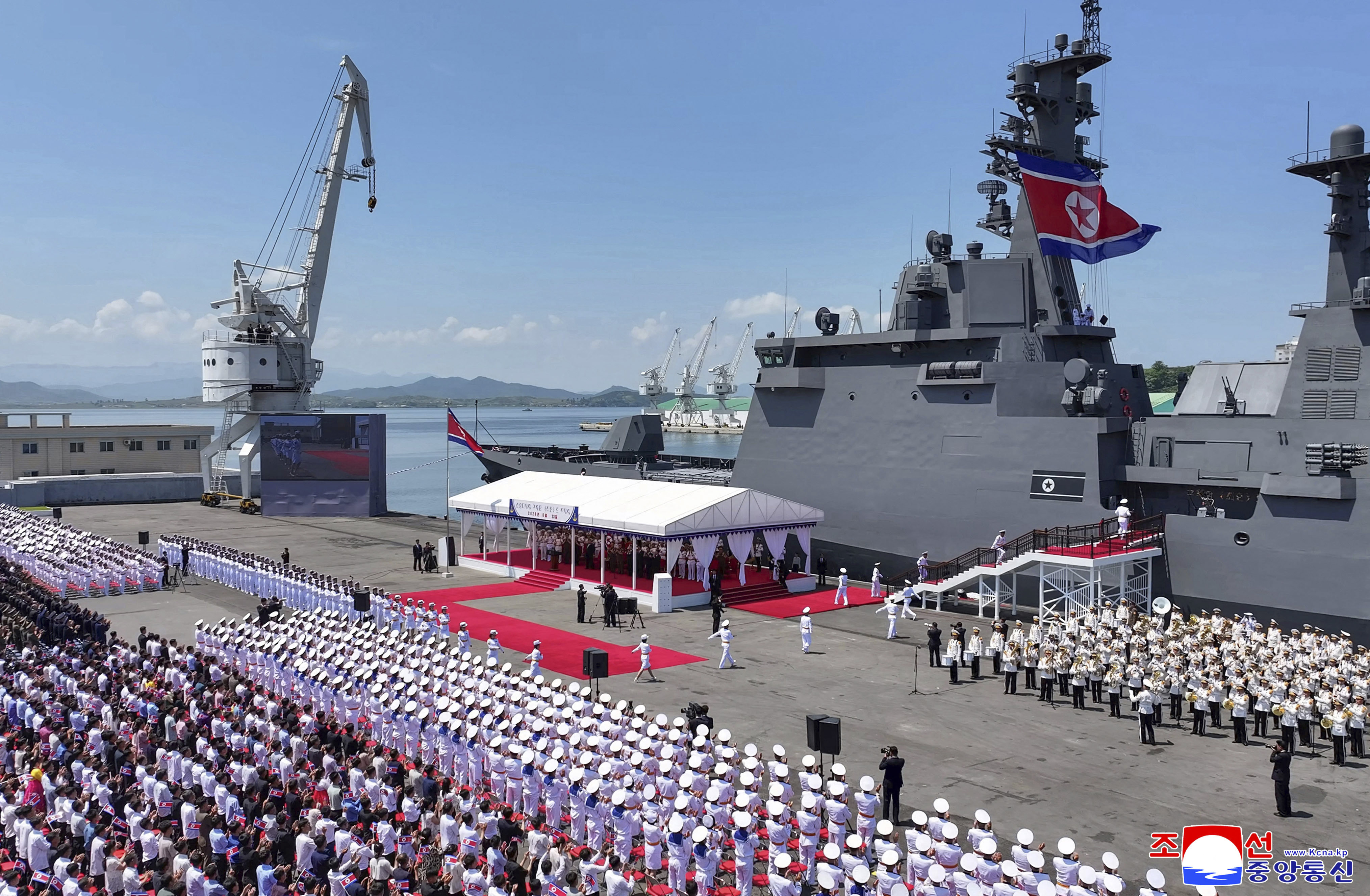 Kim Jong Un told a commissioning ceremony in Nampho that warships such as the Choe Hyon prove the nuclear armament of North Korea’s navy is progressing as planned, according to state media, on June 23, 2026