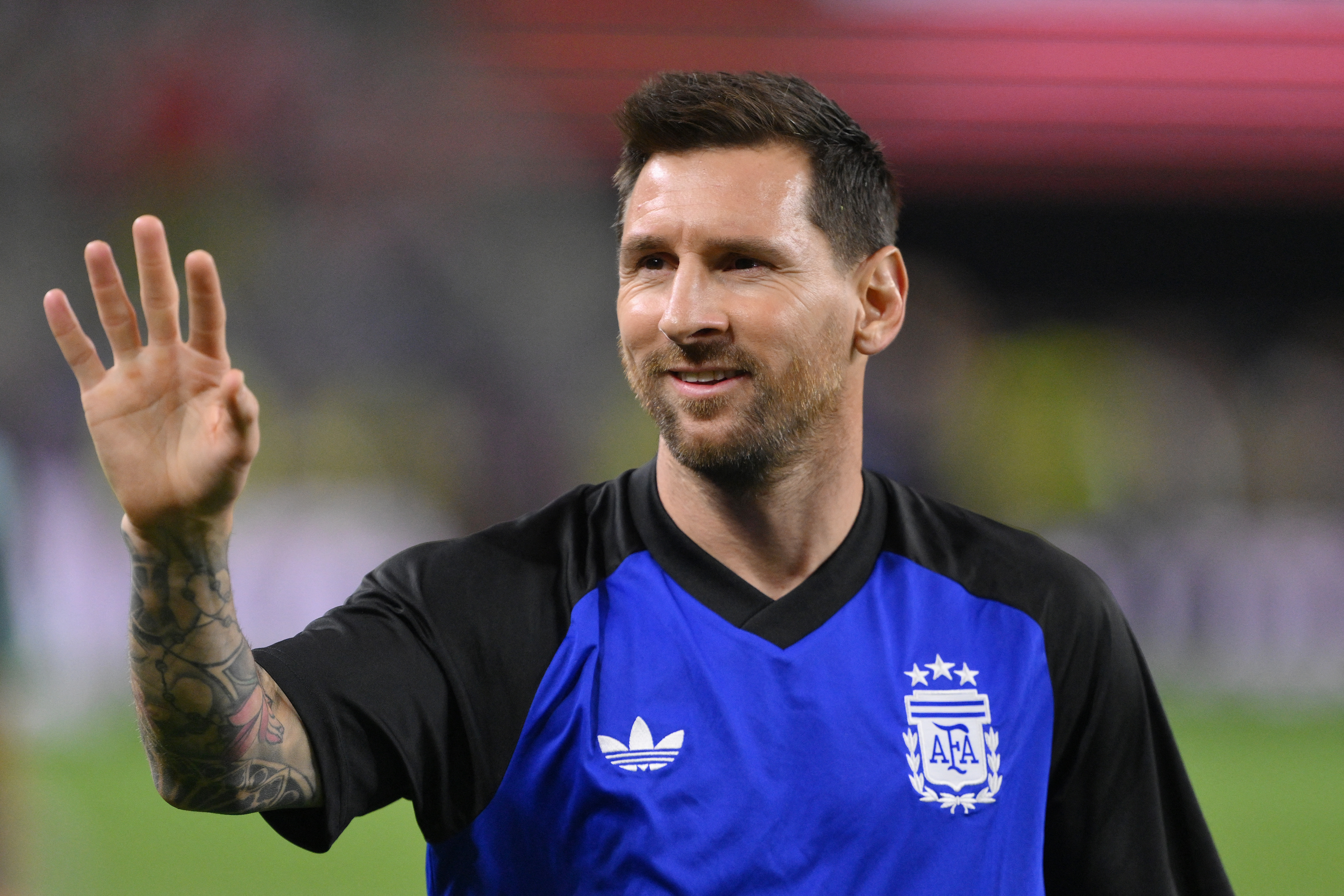 Lionel Messi reacts.
