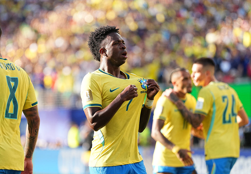 Vinicius Junior (Brazil) scores and celebrates his teams first goal during Group C FIFA World Cup 2026, Brazil and Morocco