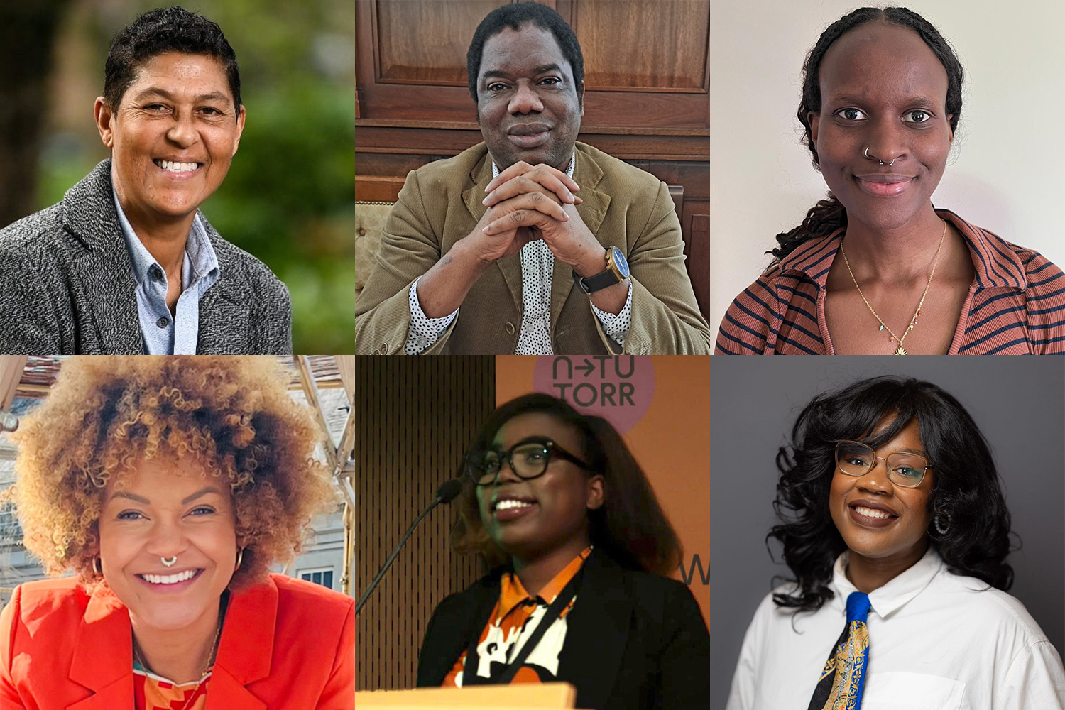 Top row from left: Jackie McCarthy O’Brien, former Irish international football and rugby player; Lassane Ouedraogo of the Africa Solidarity Centre and literary critic Sandrine Ndahiro. Bottom row from left: Emer O’Neill, a broadcaster, author and activist; Zainab Obasuyi, a researcher at Technological University Dublin and social psychologist Mamobo Ogoro [Al Jazeera]