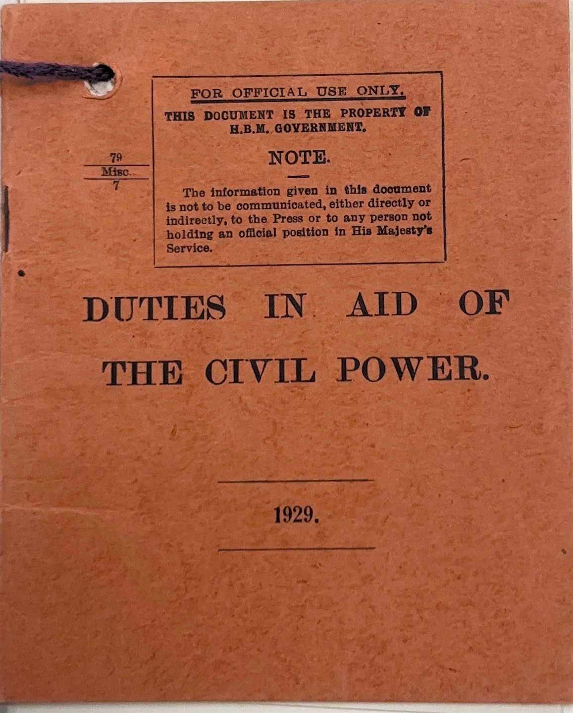 Duties in Aid of the Civil Power (1929), The National Archives, Kew, London [War Office, Armed Forces]