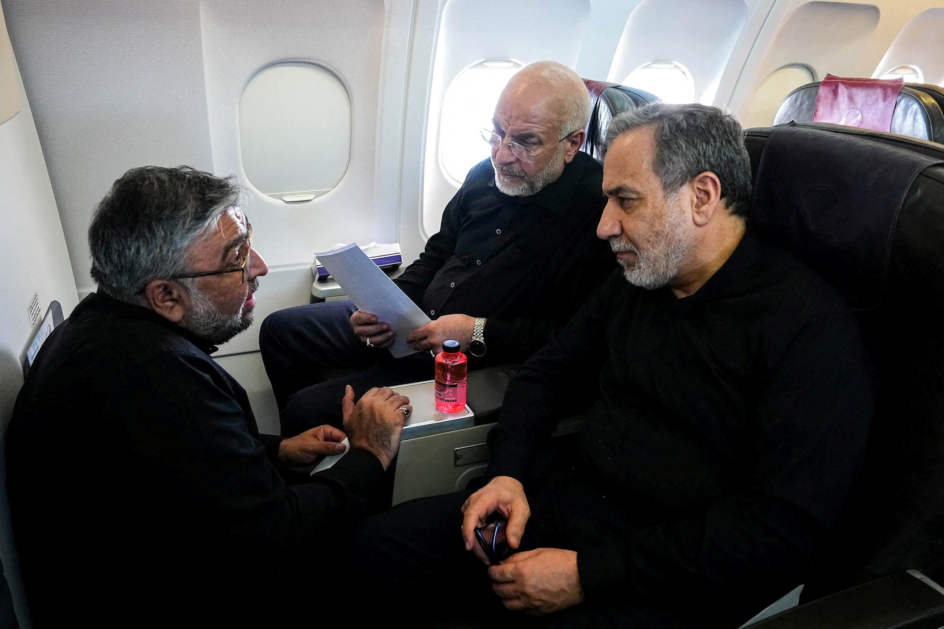 Iranian Parliament Speaker Mohammad Bagher Ghalibaf and Iranian Foreign Minister Abbas Araqchi en route to Zurich, Switzerland, June 20, 2026. Hamed Malekpour/Iranian Parliament Speaker Office/WANA (West Asia News Agency)/Handout via REUTERS ATTENTION EDITORS - THIS PICTURE WAS PROVIDED BY A THIRD PARTY. ISRAEL OUT. NO COMMERCIAL OR EDITORIAL SALES IN ISRAEL. NO ACCESS FOR ISRAELI MEDIA. NO USE BBC PERSIAN. NO USE VOA PERSIAN. NO USE MANOTO. NO USE IRAN INTERNATIONAL. NO USE RADIO FARDA. DIGITAL: NO USE BBC PERSIAN. NO USE VOA PERSIAN. NO USE MANOTO. NO USE IRAN INTERNATIONAL. NO USE RADIO FARDA. TPX IMAGES OF THE DAY