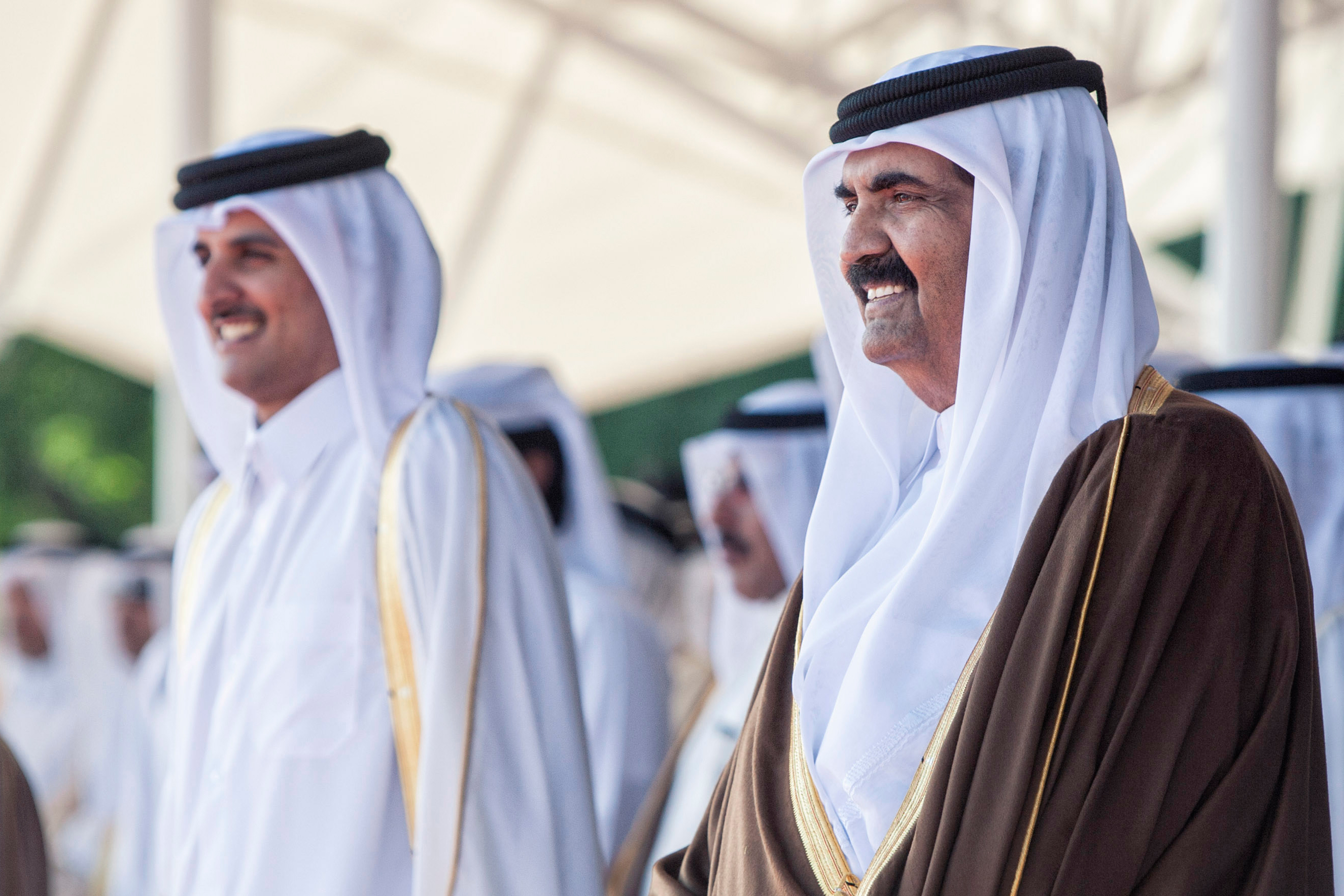 Former Emir Sheikh Hamad with his son, Emir Sheikh Tamim bin Hamad Al Thani