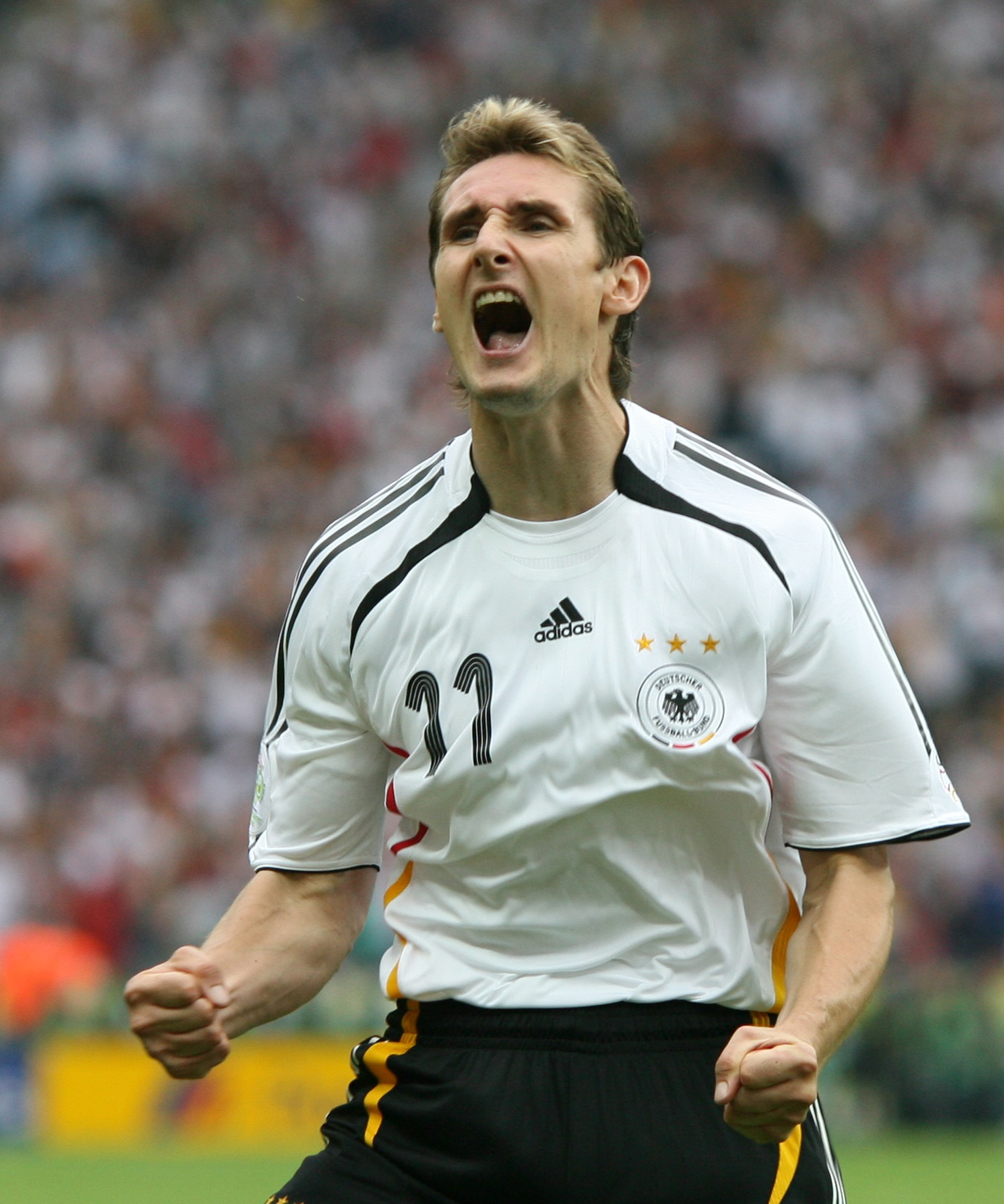 Germany’s Miroslav Klose celebrates scoring against Argentina during their World Cup 2006 quarterfinal match in Berlin