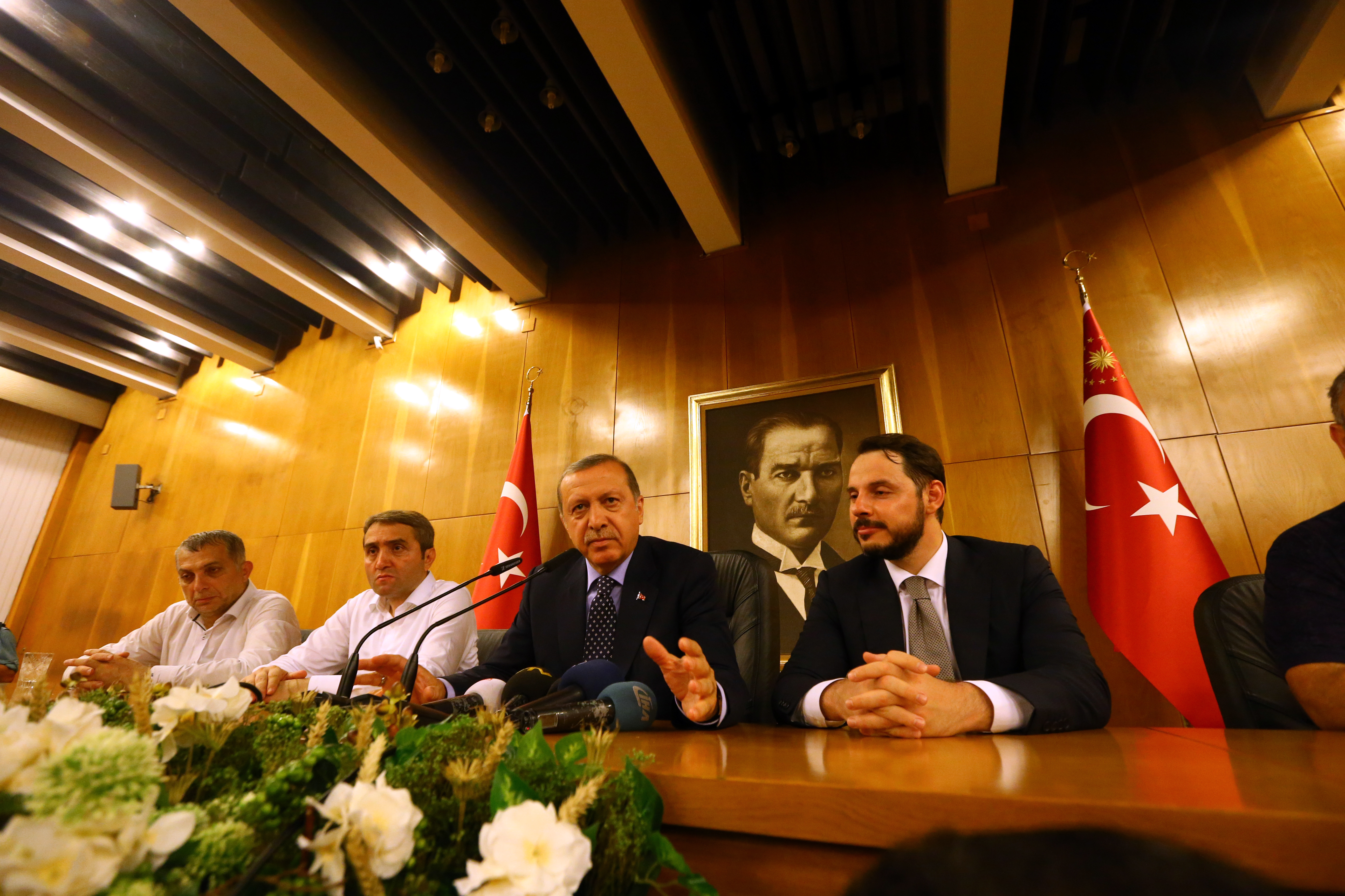 Turkish President Tayyip Erdogan addresses during an attempted coup in Istanbul, Turkey