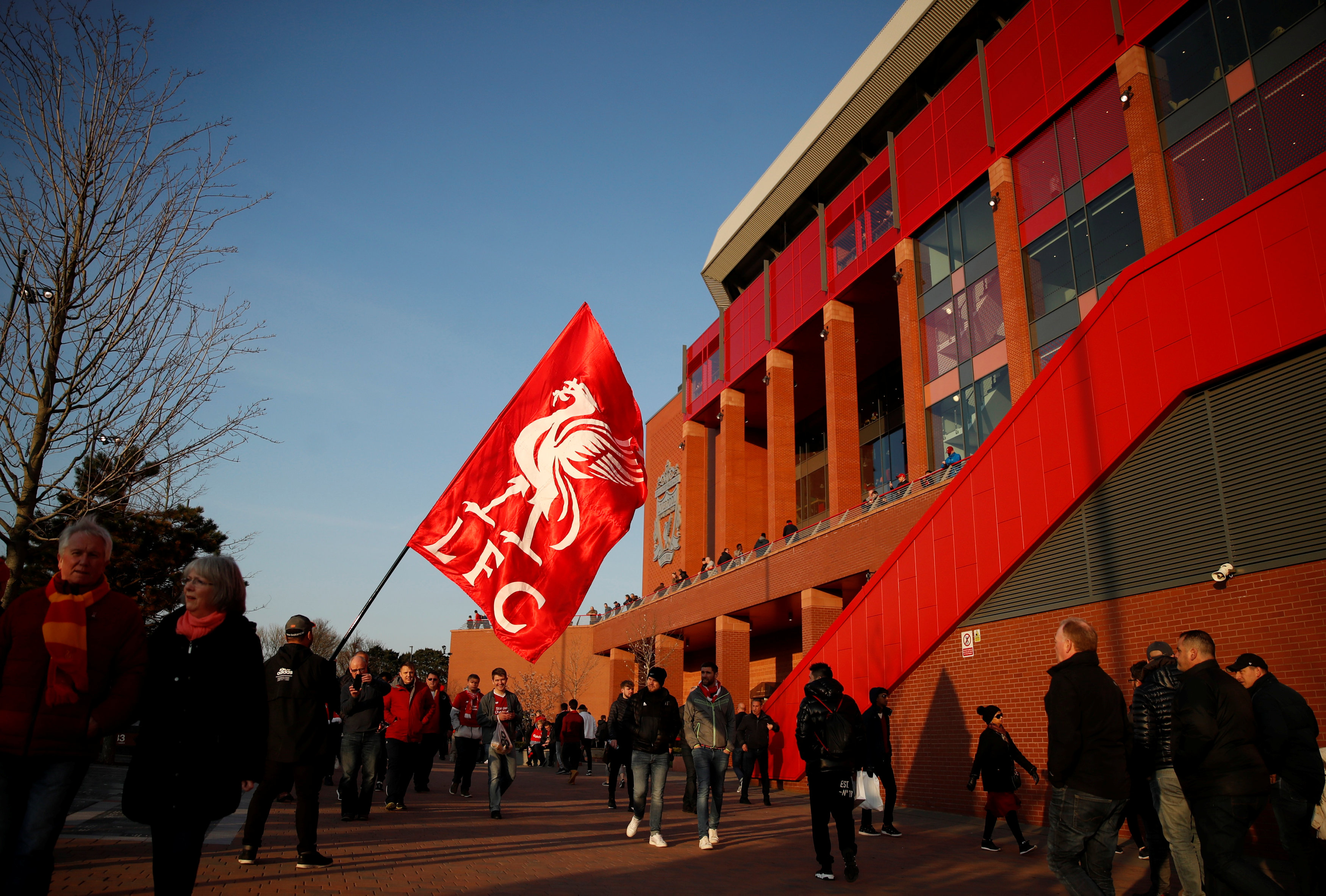 Soccer Football - Champions League Quarter Final First Leg - Liverpool v FC Porto - Anfield, Liverpool, Britain - April 9, 2019 Liverpool fans outside the stadium before the match Action Images via Reuters/Carl Recine