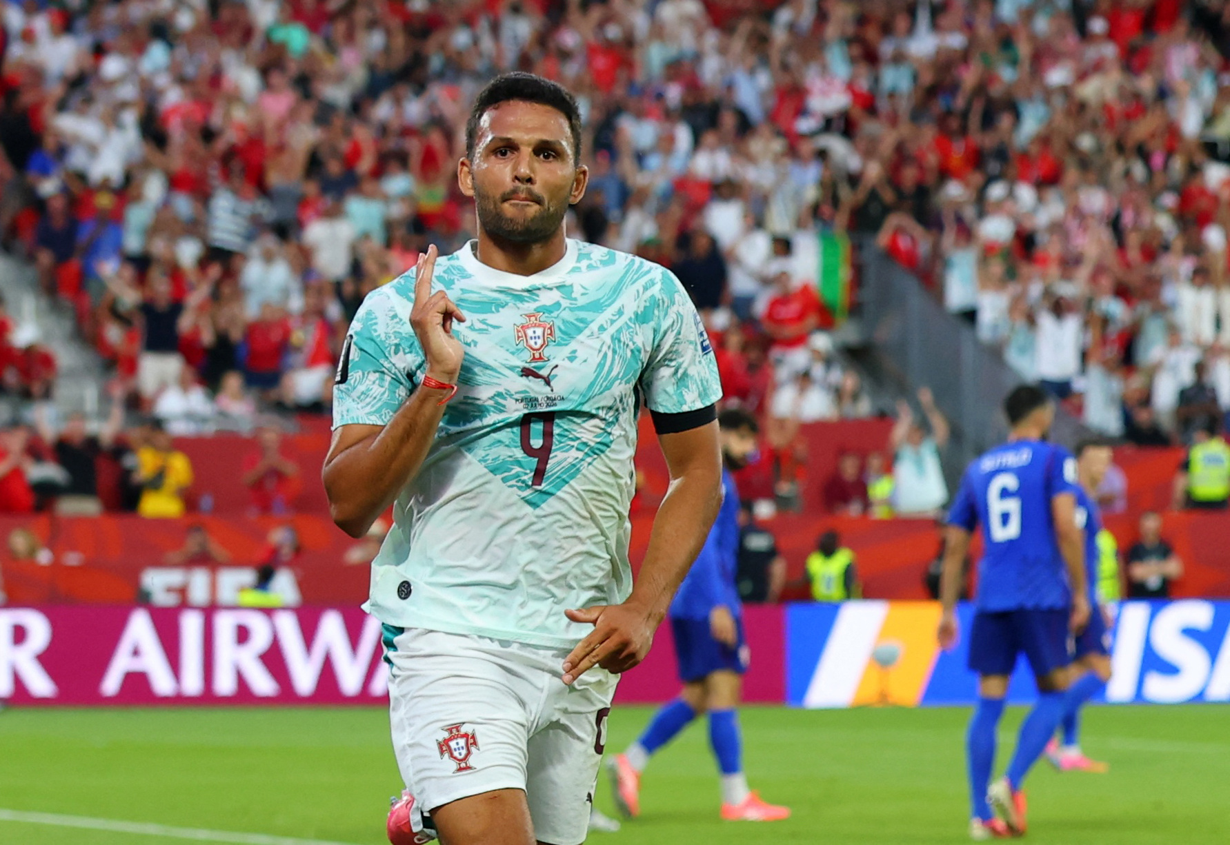 Portugal's Goncalo Ramos celebrates scoring their second goal