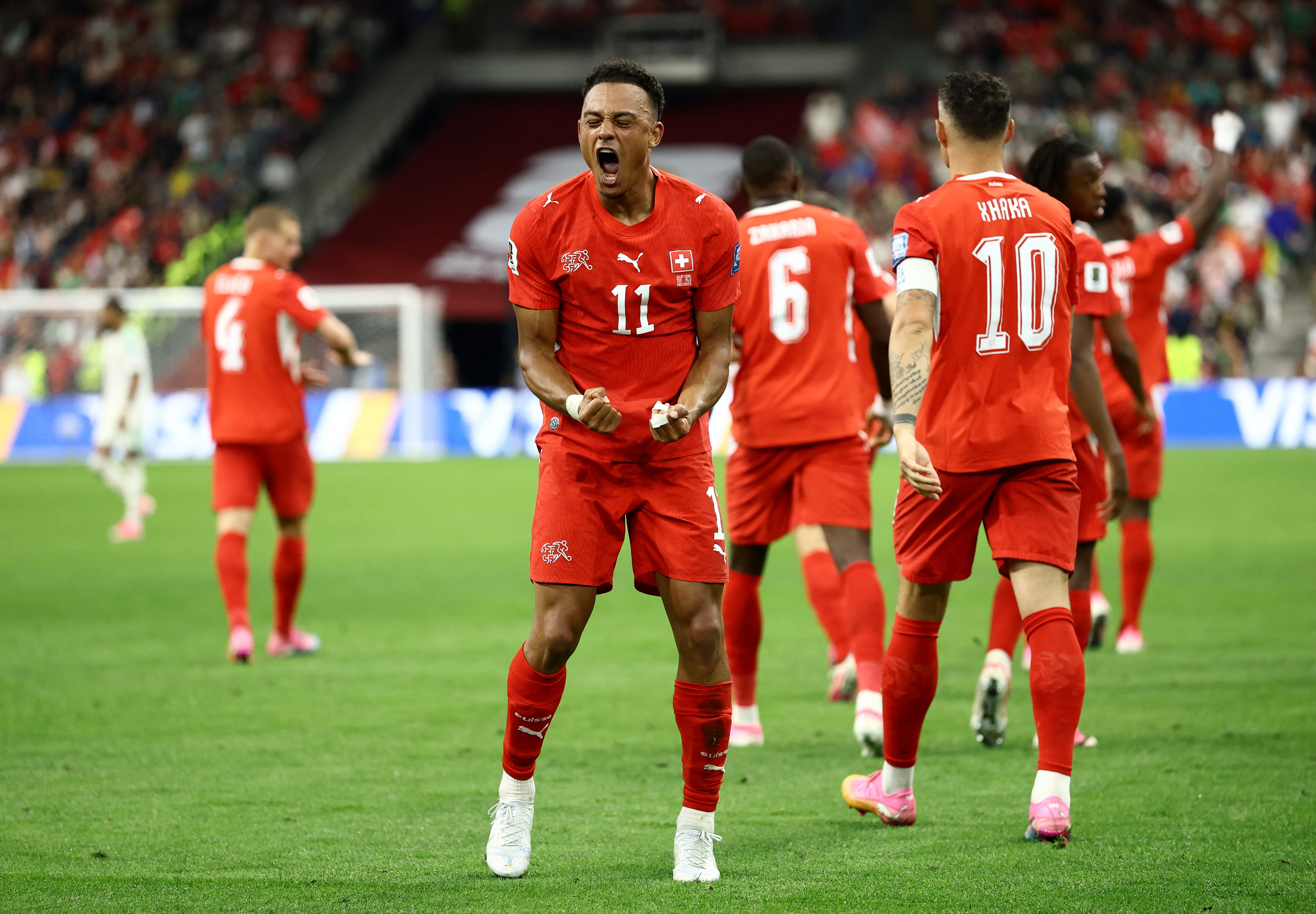 Soccer Football - FIFA World Cup 2026 - Round of 32 - Switzerland v Algeria - BC Place, Vancouver, Canada - July 2, 2026 Switzerland's Dan Ndoye celebrates scoring their second goal REUTERS/Lee Smith