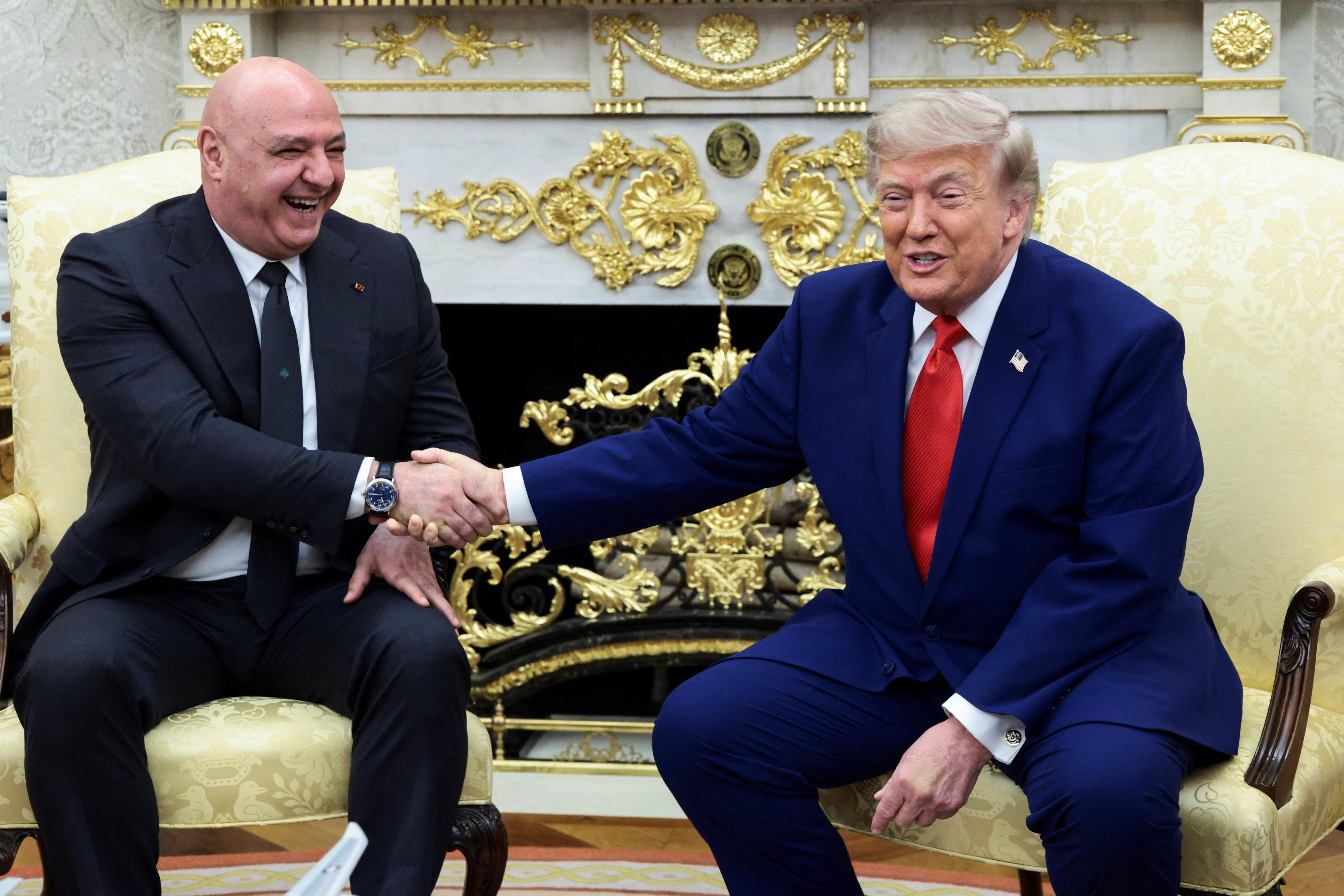Trump shakes hands with Joseph Aoun