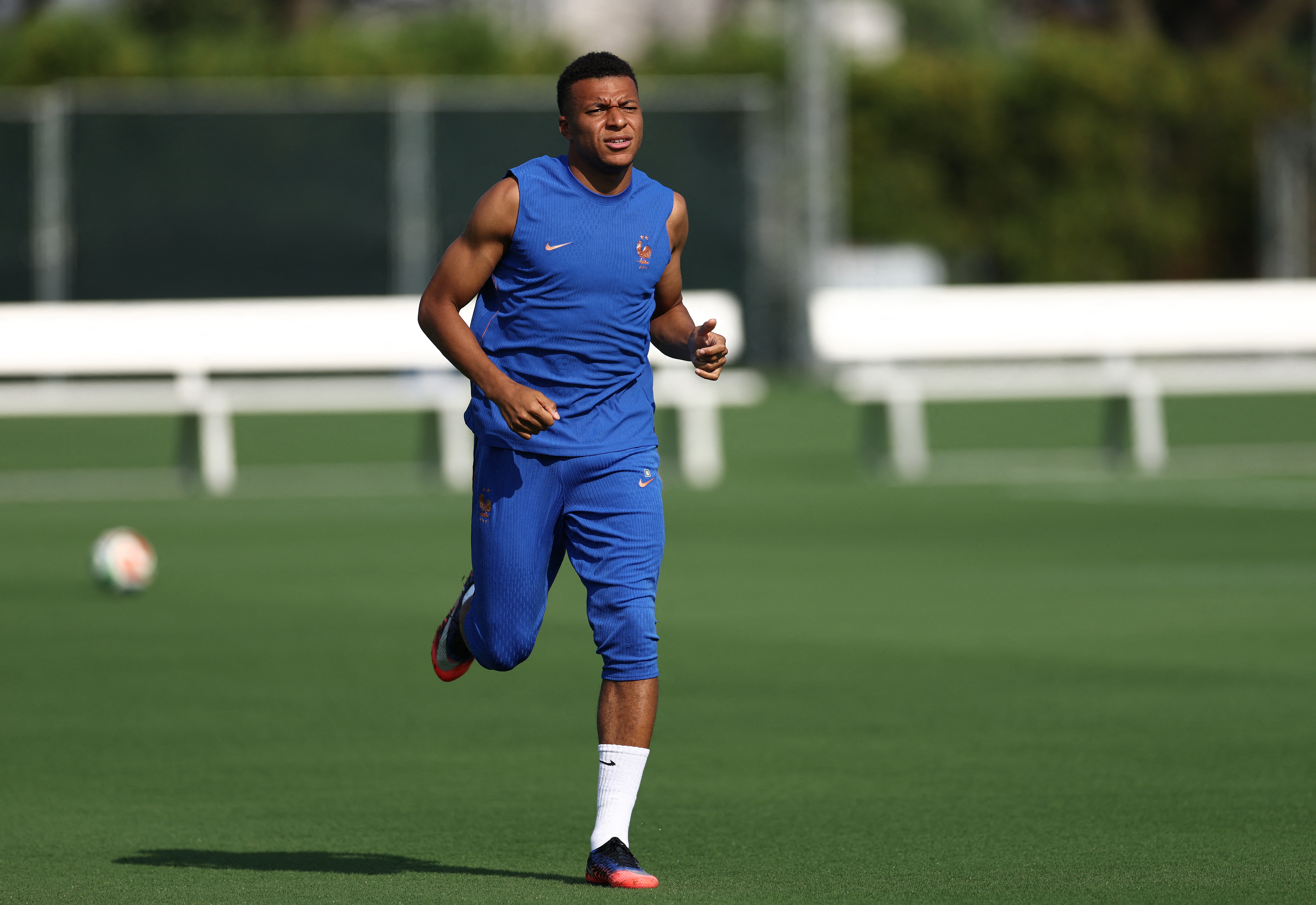 France’s forward Kylian Mbappe attends a training session in Philadelphia ahead of the Paraguay match