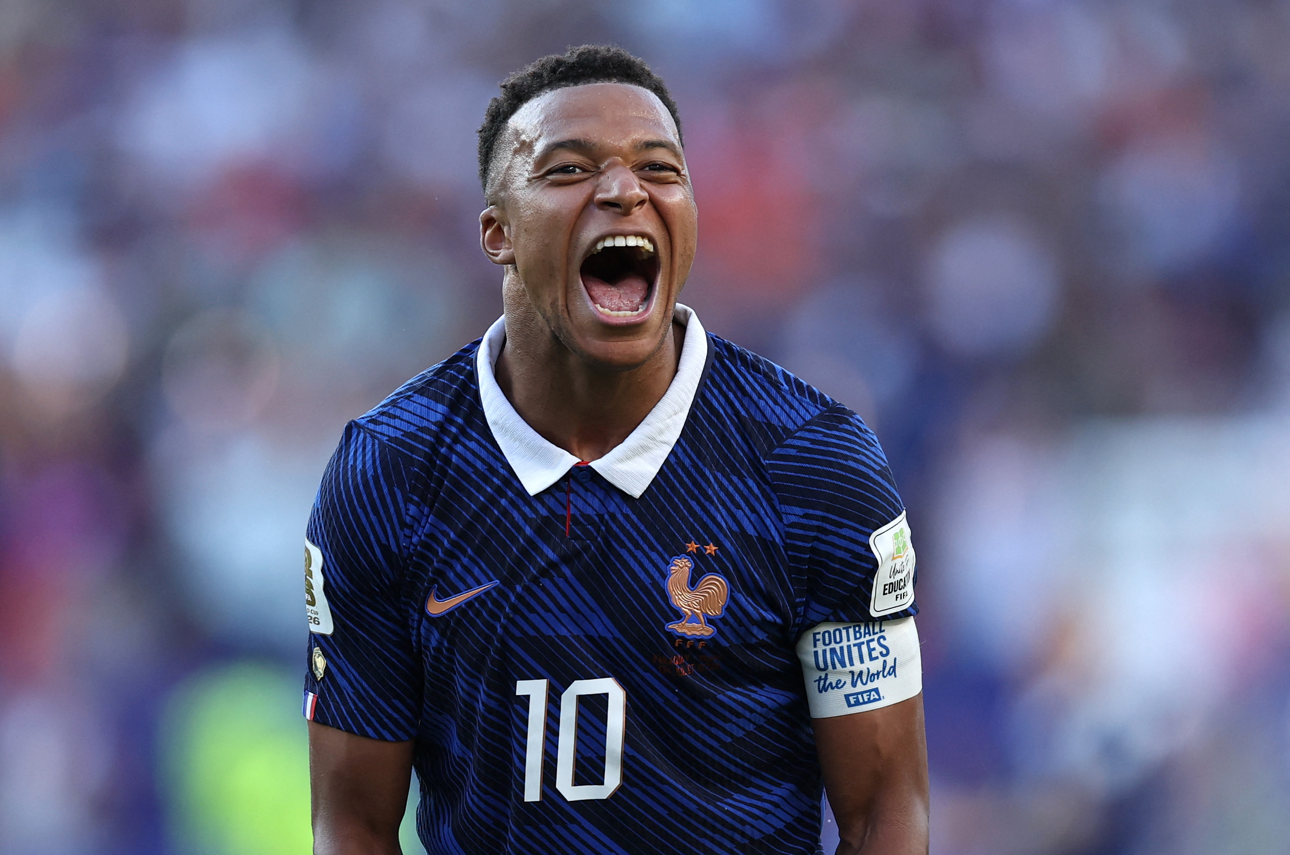 PHILADELPHIA, PENNSYLVANIA - JULY 04: Kylian Mbappe #10 of France celebrates the team's 1-0 victory in the FIFA World Cup 2026 Round of 16 match between Paraguay and France at Philadelphia Stadium on July 04, 2026 in Philadelphia, Pennsylvania. Buda Mendes/Getty Images/AFP (Photo by Buda Mendes / GETTY IMAGES NORTH AMERICA / Getty Images via AFP)