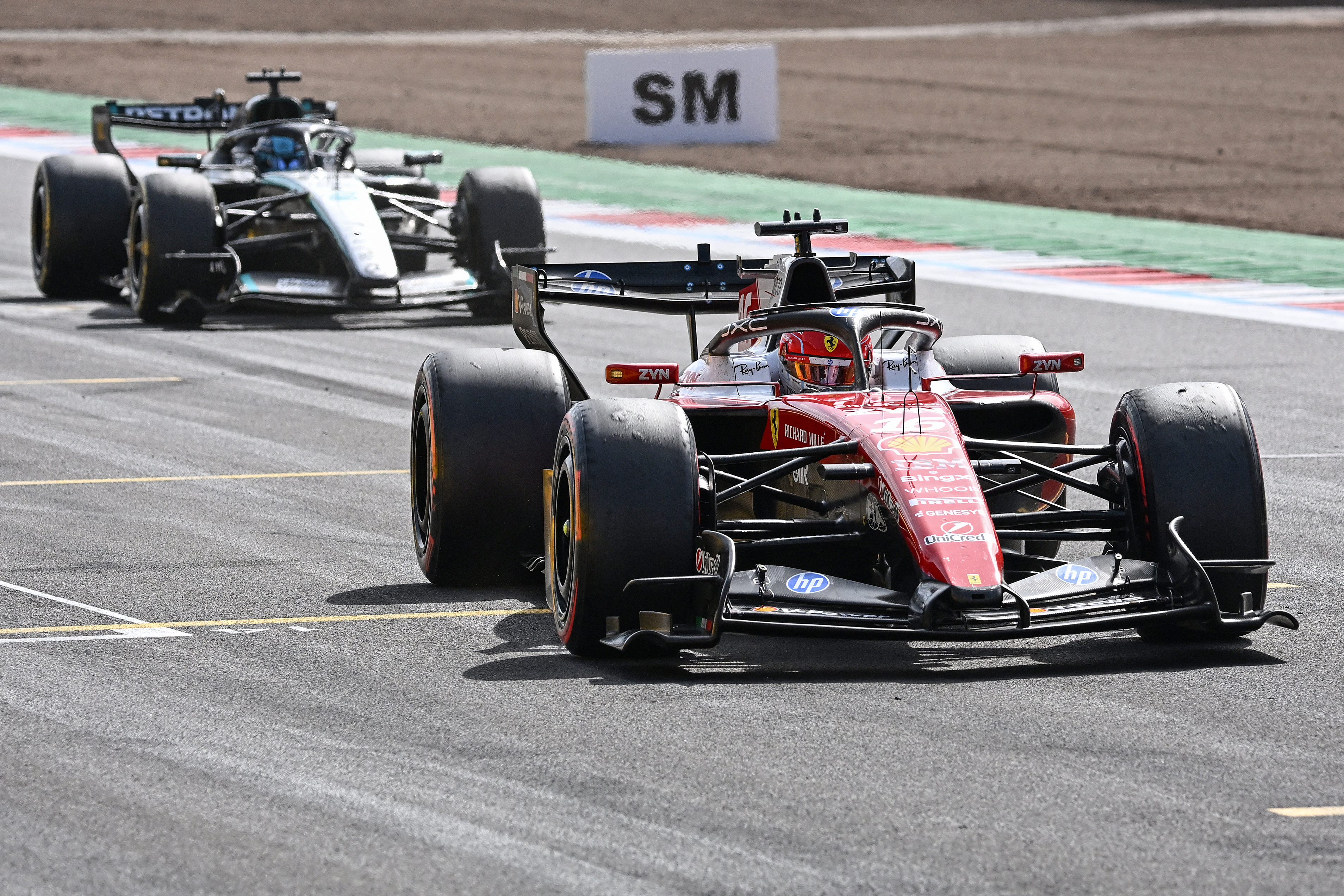 Leclerc crosses the line to win the British Grand Prix at Silverstone, July 5