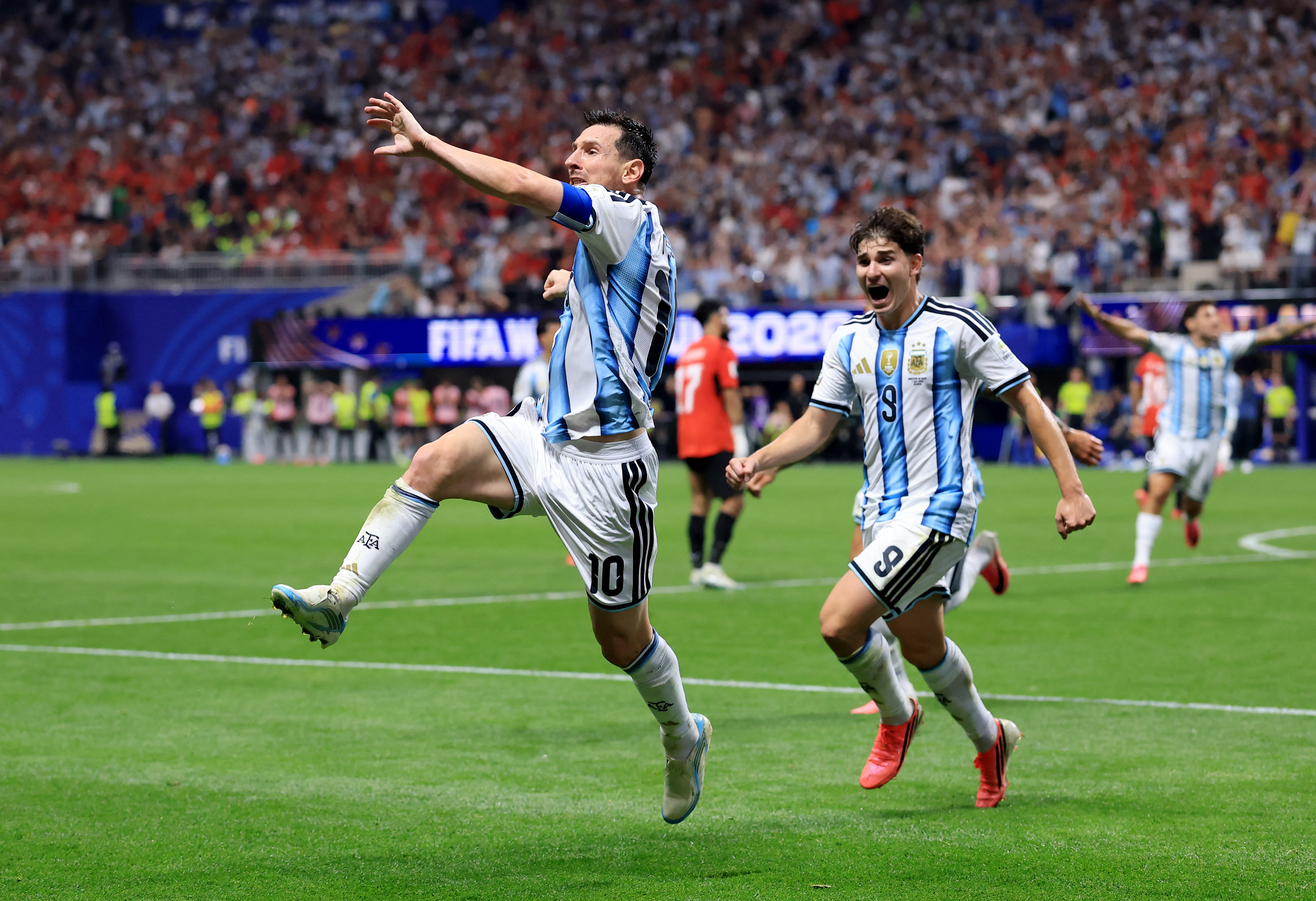 Lionel Messi reacts.