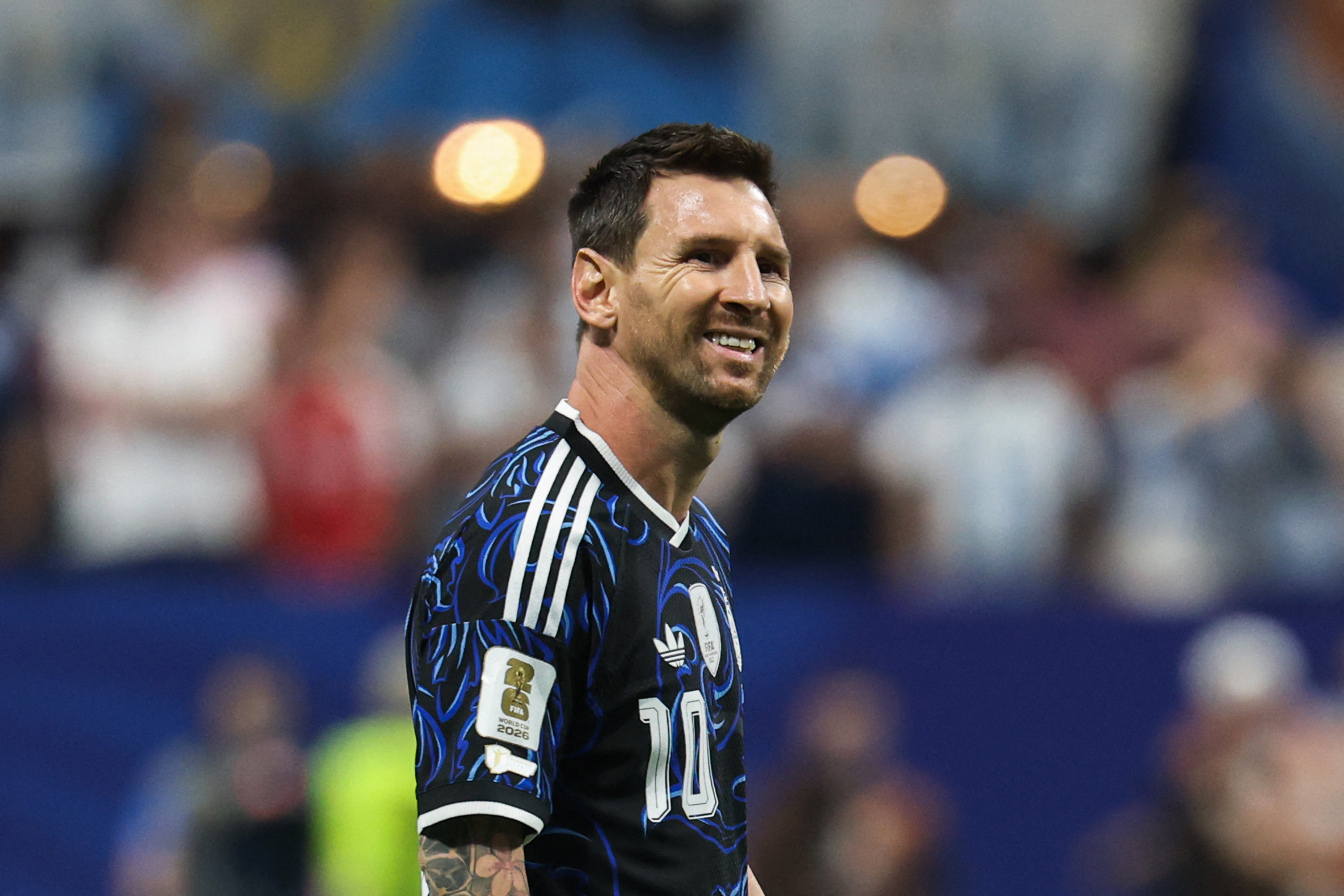 Argentina's forward #10 Lionel Messi reacts during the 2026 World Cup football tournament semi-final match between England and Argentina at the Atlanta Stadium in Atlanta on July 15, 2026. (Photo by Odd ANDERSEN / AFP)