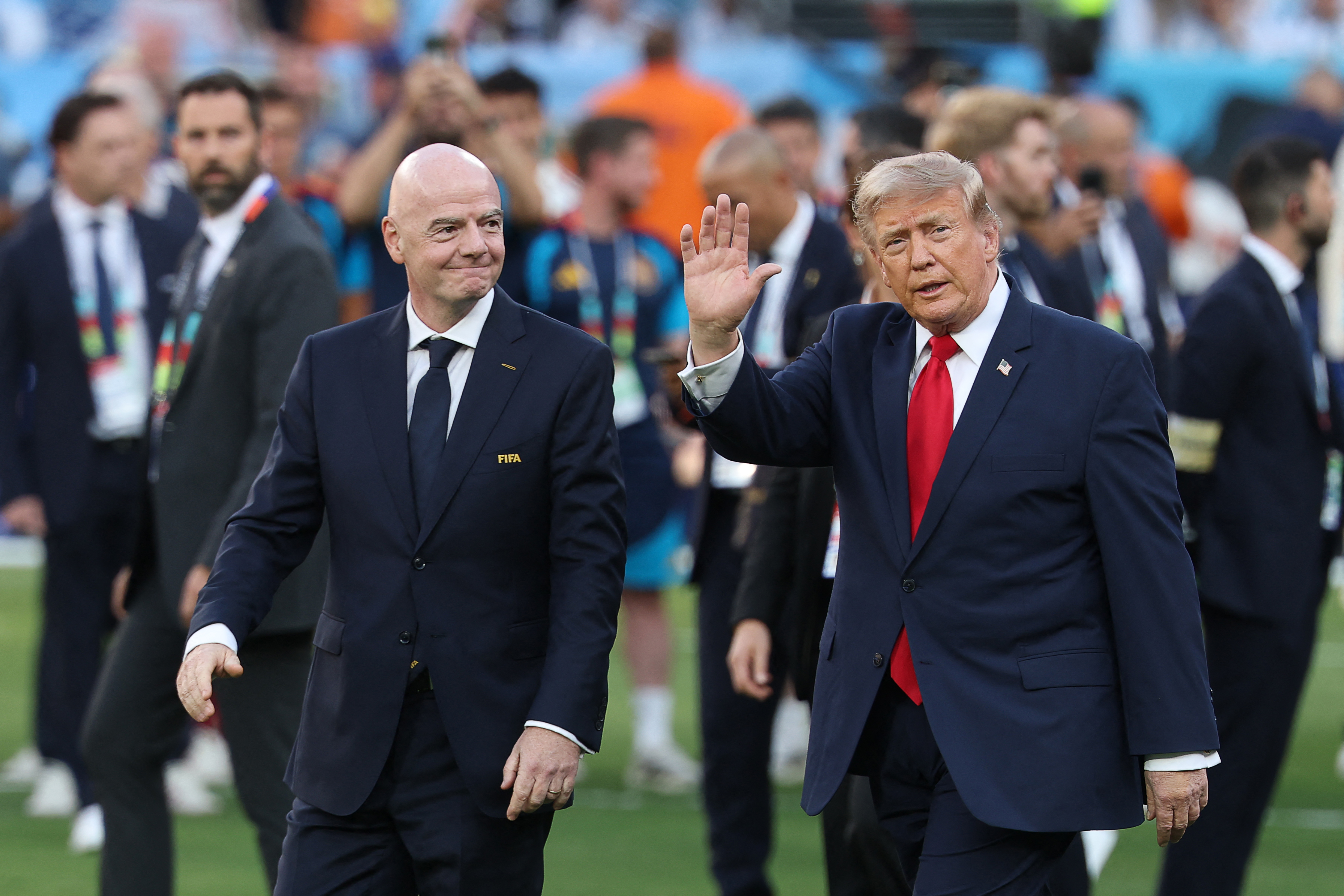 Infantino, left, with US President Donald Trump at the 2026 World Cup final between Spain and Argentina at the New York/New Jersey Stadium in East Rutherford, US, on July 19, 2026
