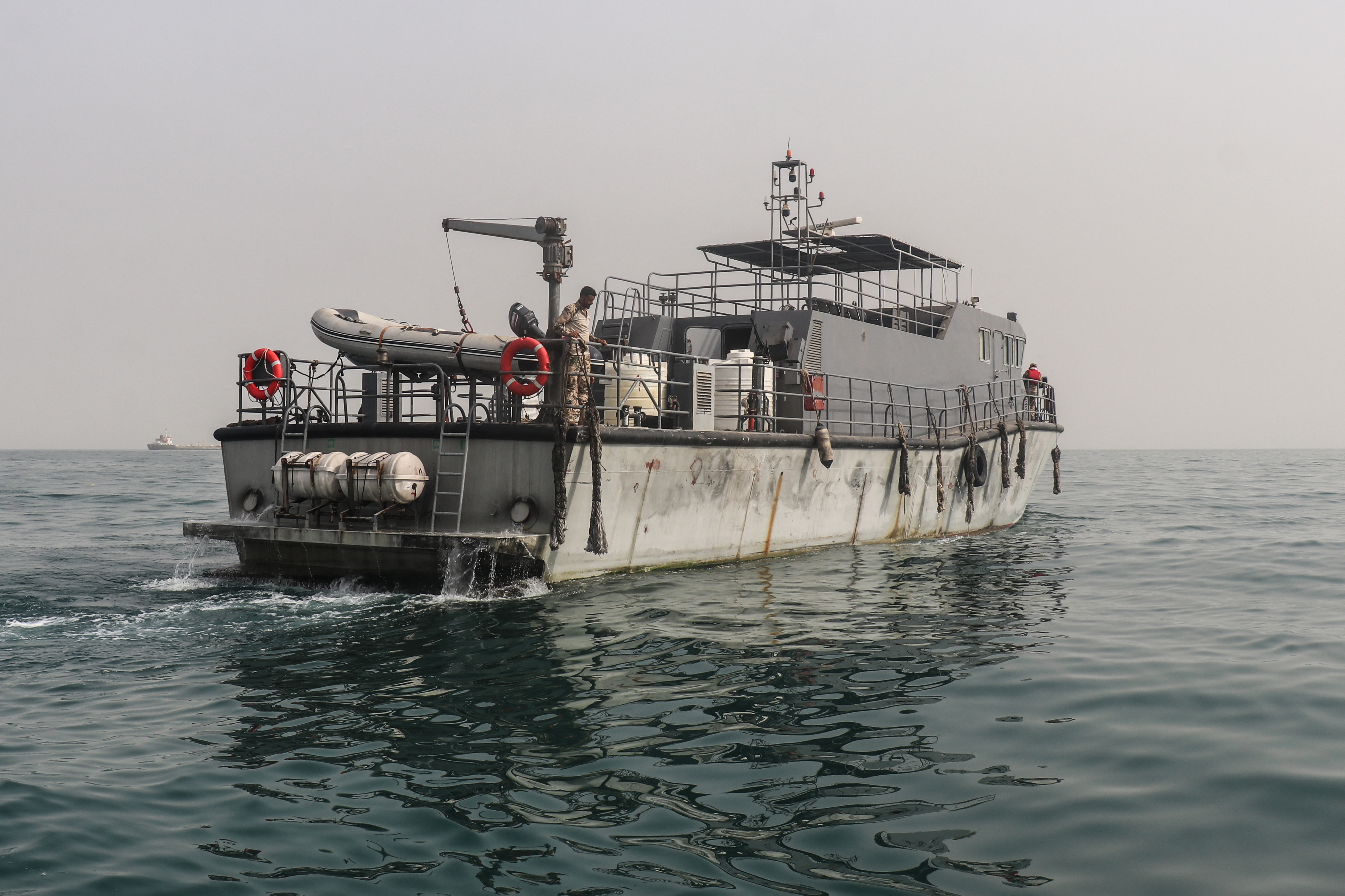 A navy vessel of Yemen's government in the Red Sea