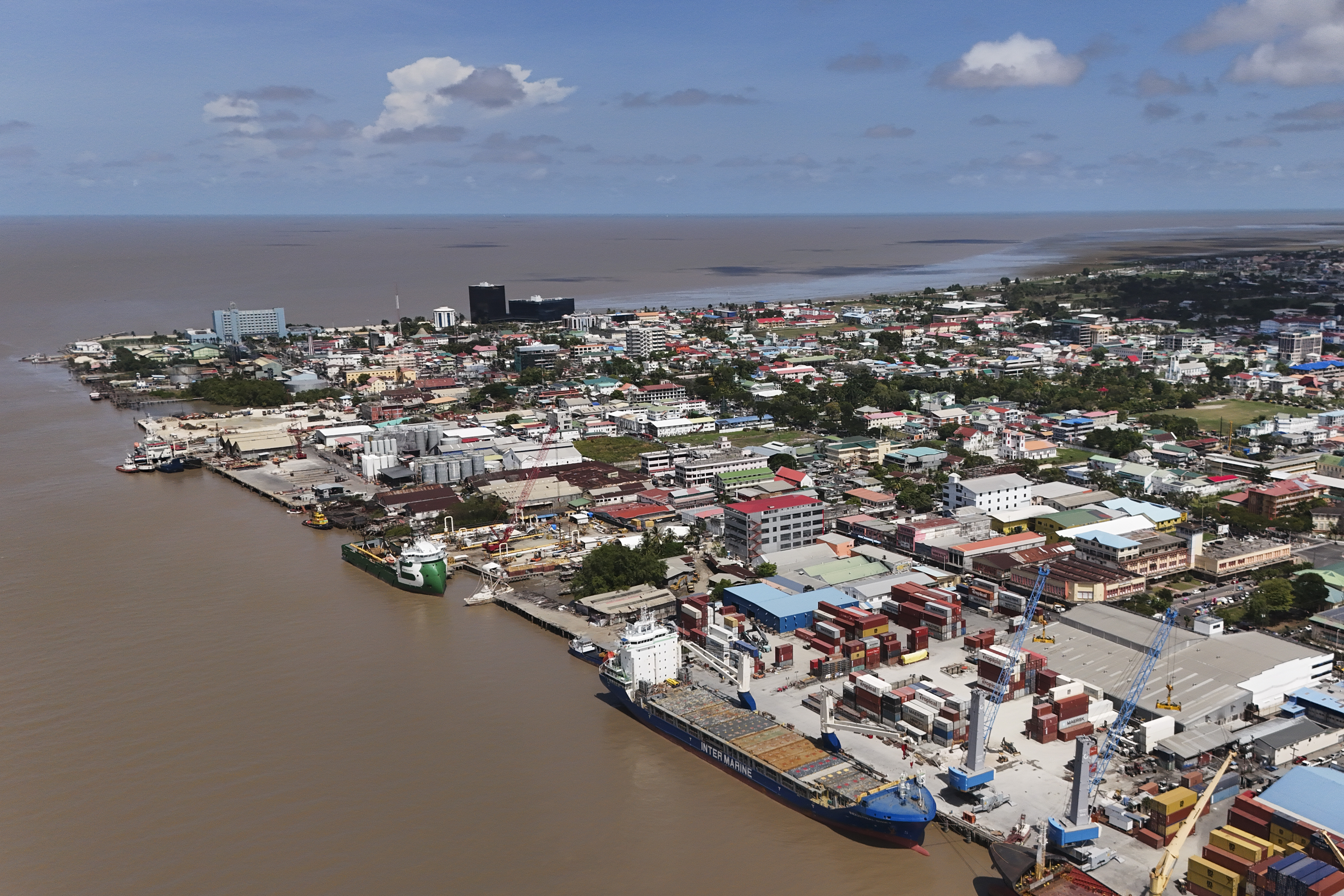 Ships docked at the port in Georgetown, Guyana