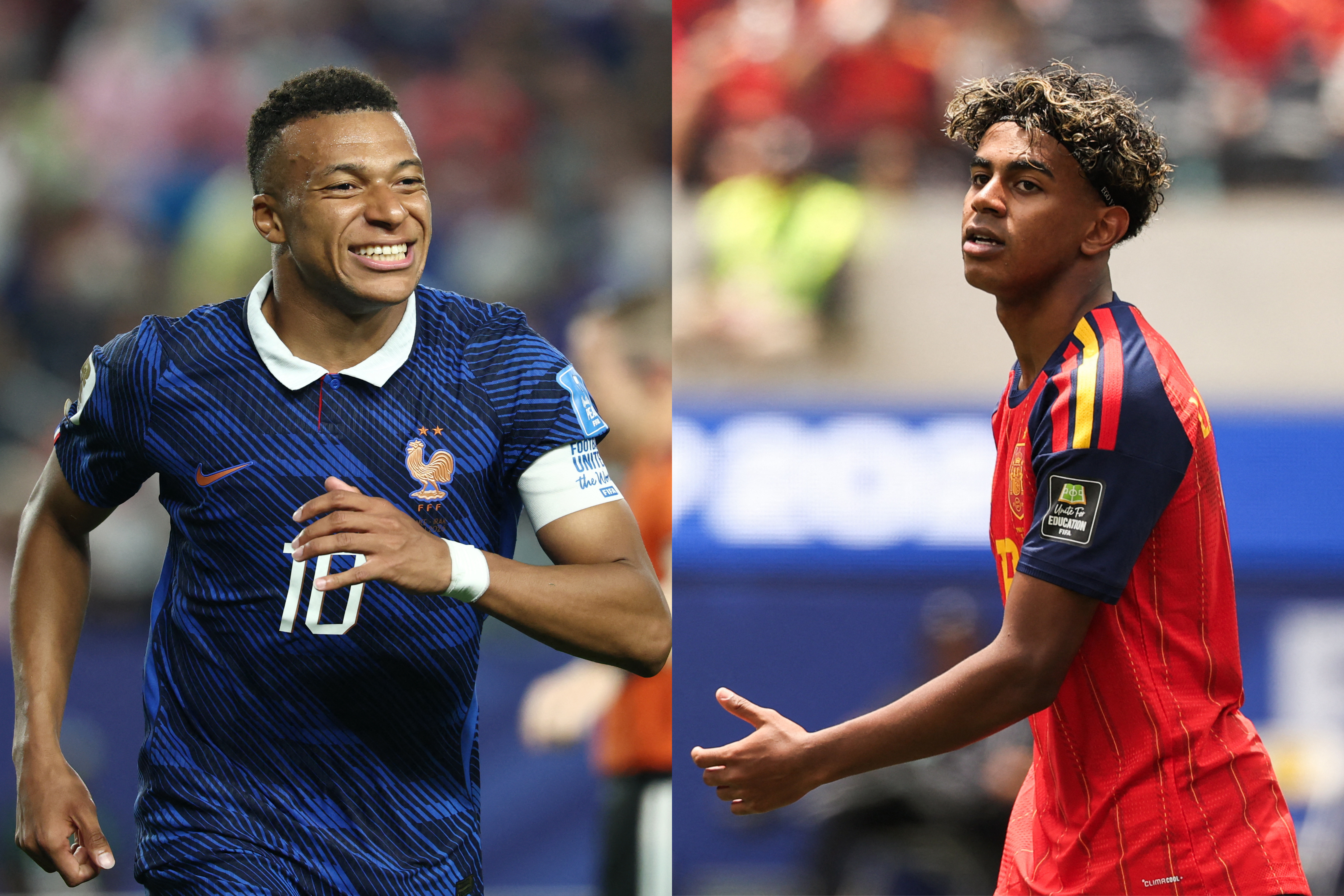 France's Kylian Mbappe (left) and Spain's Lamine Yamal.