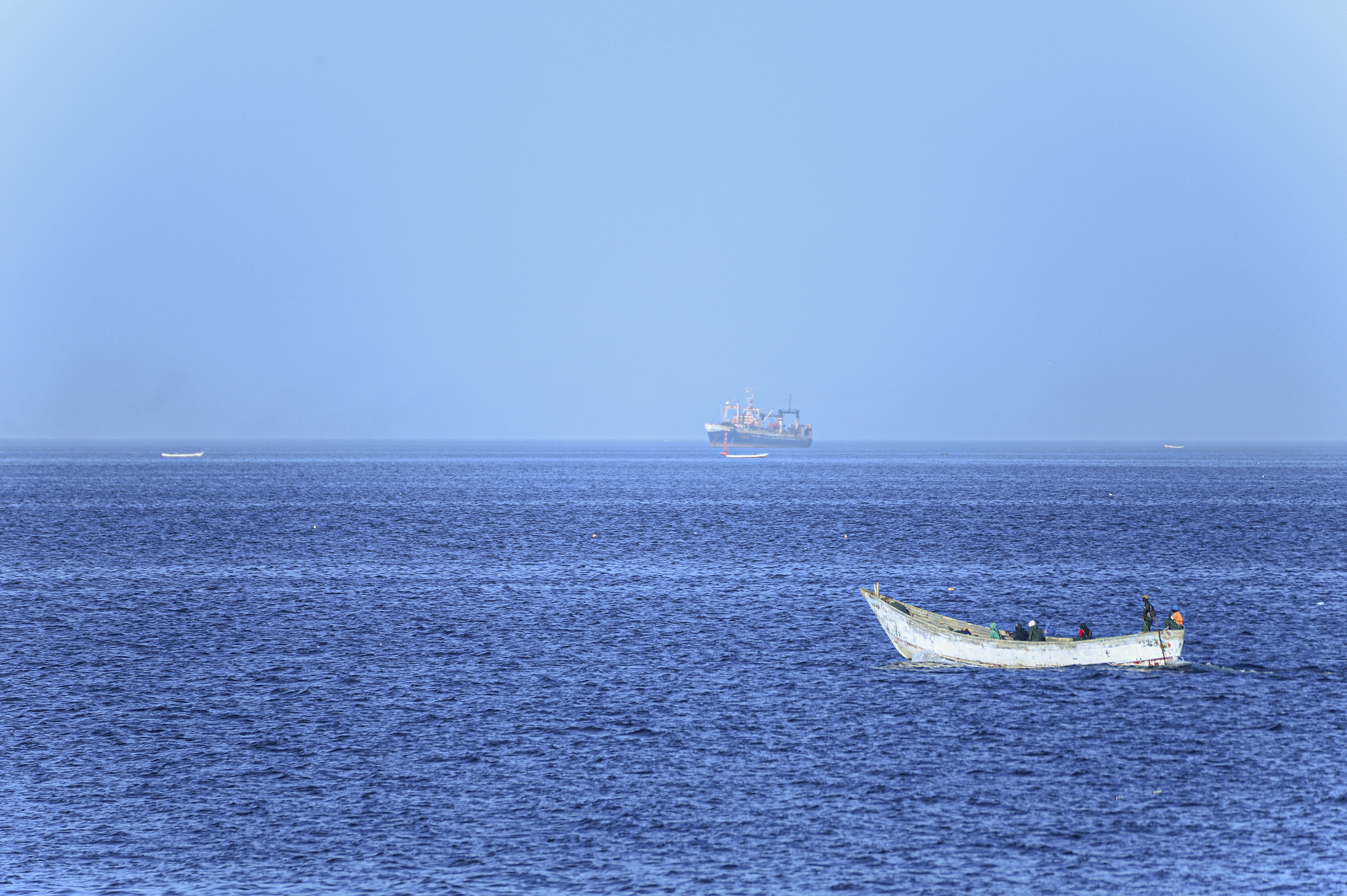 Fishermen are seen at sea in Nouadibou, Mauritania, Tuesday, Jan. 7, 2025. (AP Photo/Khaled Moulay)