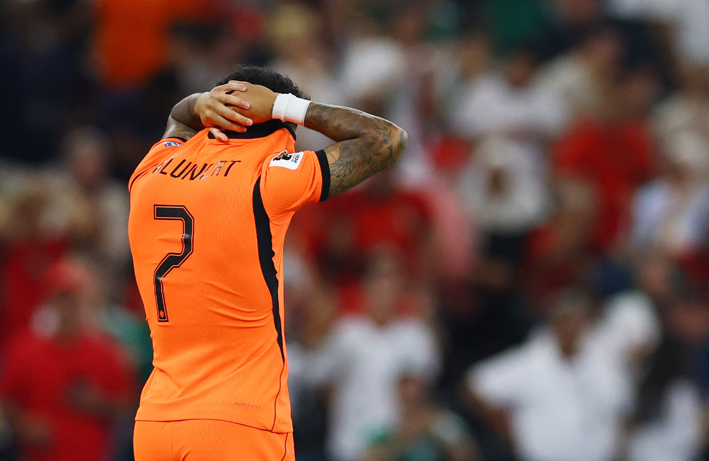 Soccer Football - FIFA World Cup 2026 - Round of 32 - Netherlands v Morocco - Estadio Monterrey, Monterrey, Mexico - June 29, 2026 Netherlands' Justin Kluivert reacts after missing a penalty during a penalty shootout REUTERS/Daniel Becerril