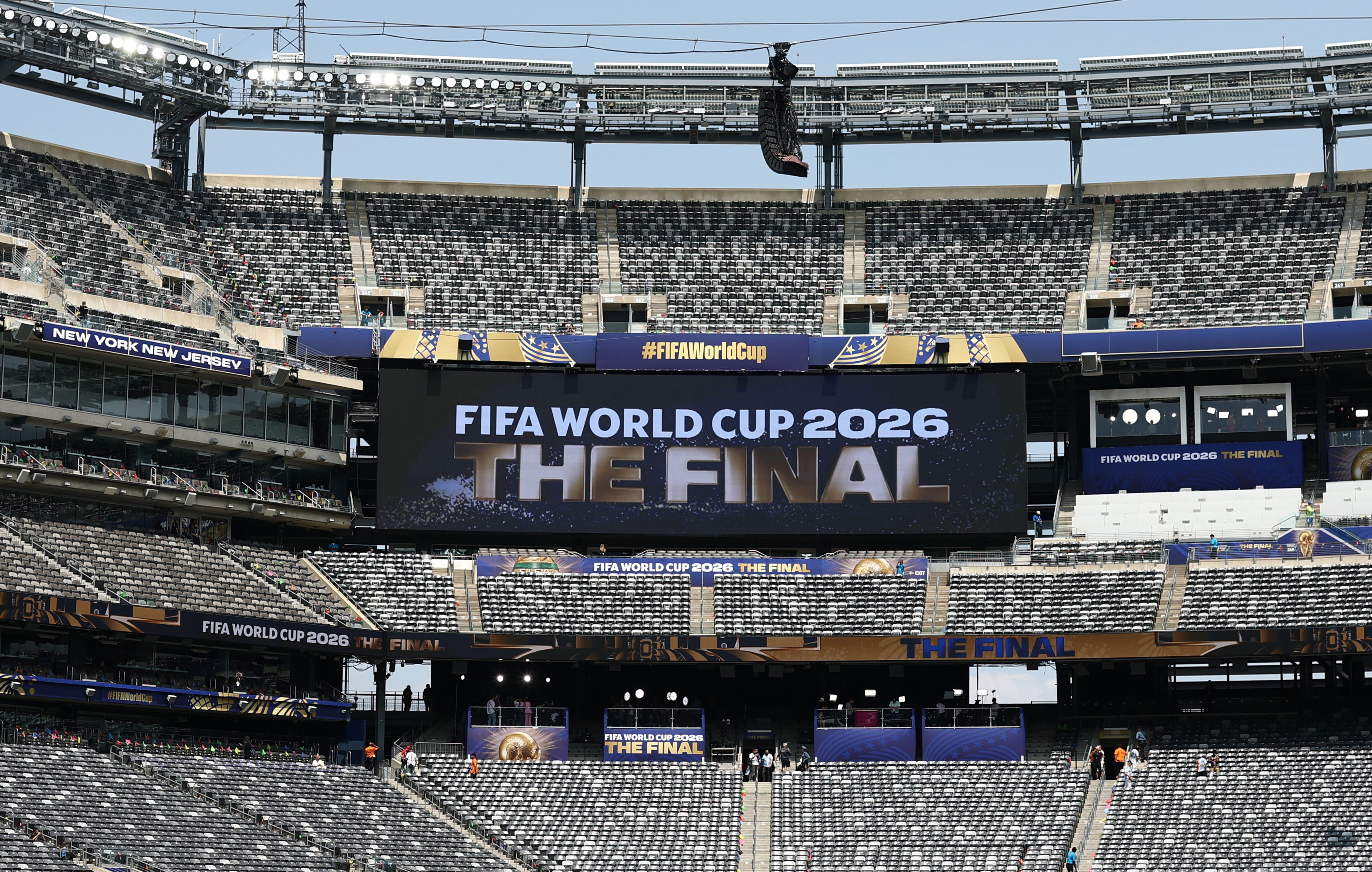 Soccer Football - FIFA World Cup 2026 - Final - Spain v Argentina - New York/New Jersey Stadium, East Rutherford, New Jersey, U.S. - July 19, 2026 General view as the big screen displays a message reading "FIFA World Cup 2026 The Final" inside the stadium before the match REUTERS/Lee Smith