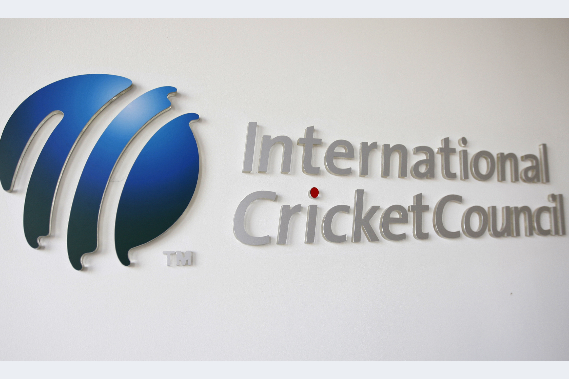 The International Cricket Council (ICC) logo at the ICC headquarters in Dubai [File: Nikhil Monteiro/Reuters]