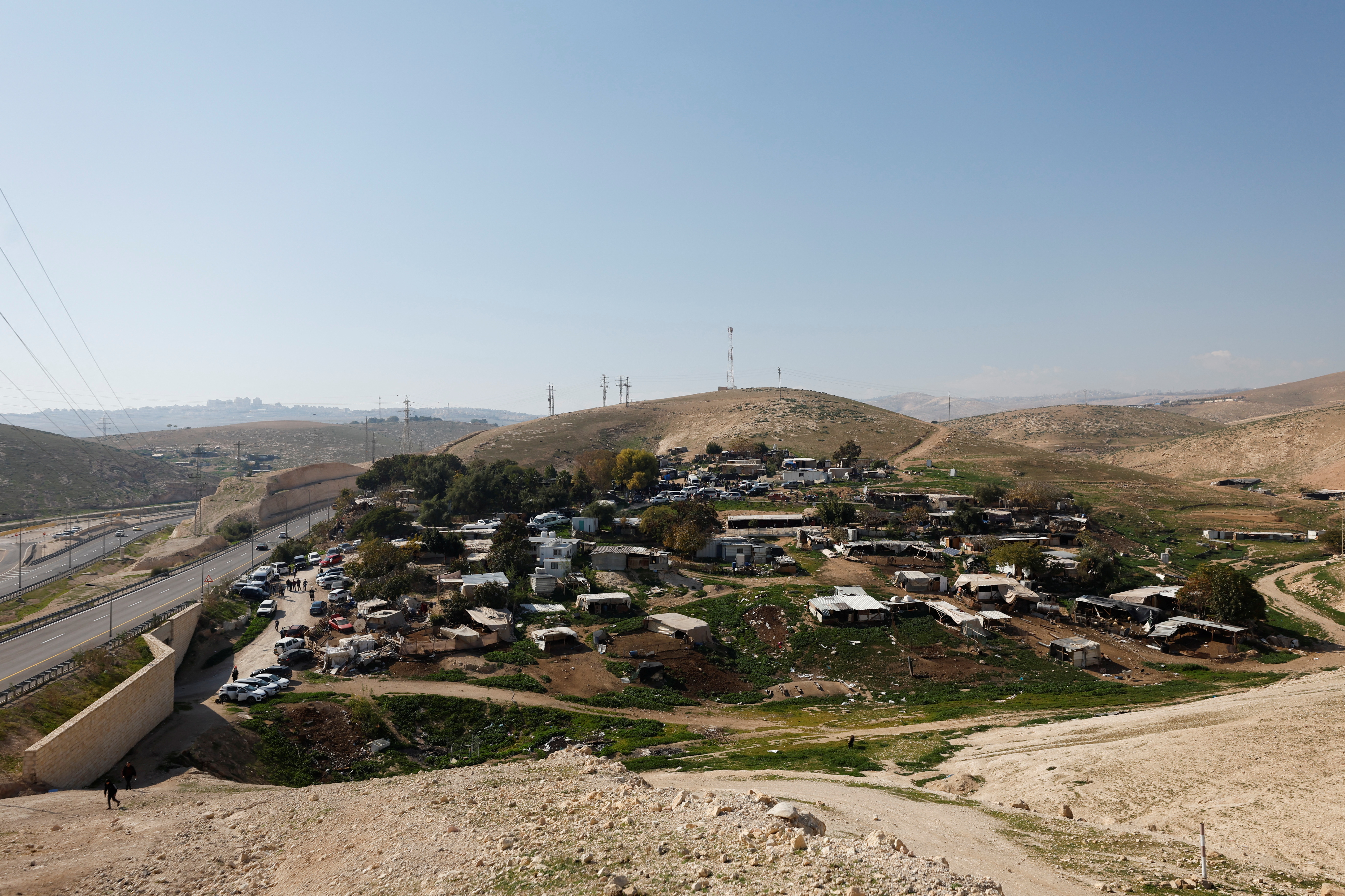 A general view of the Bedouin village of Khan al-Ahmar, which Israel plans to demolish, seen in the Israeli-occupied West Bank on January 23, 2023