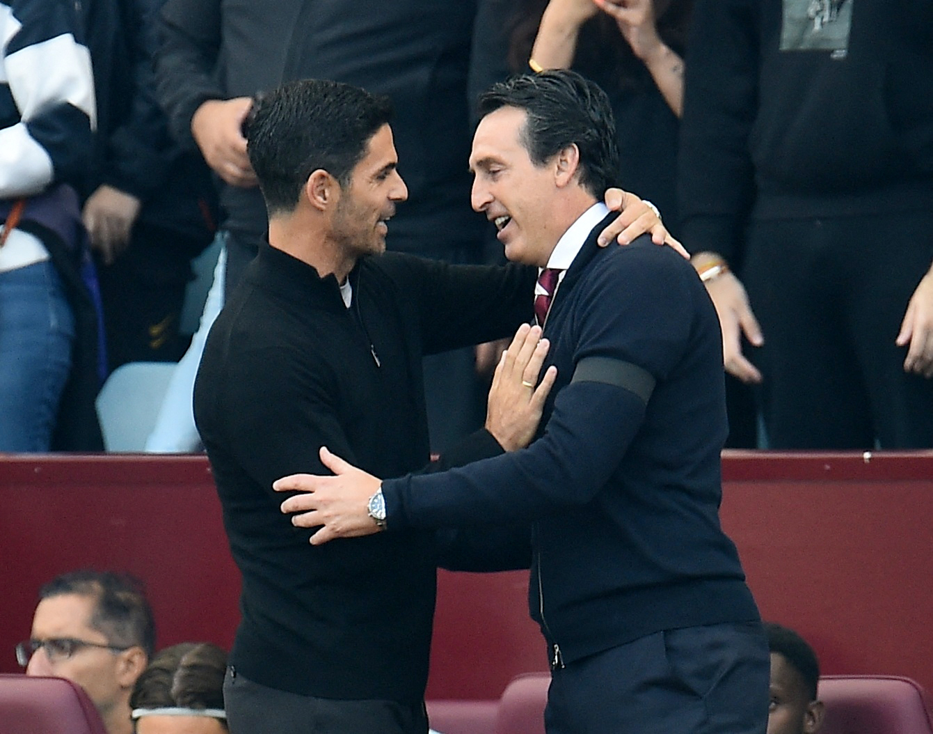 Arsenal manager Mikel Arteta with Aston Villa manager Unai Emery before a Premier League match