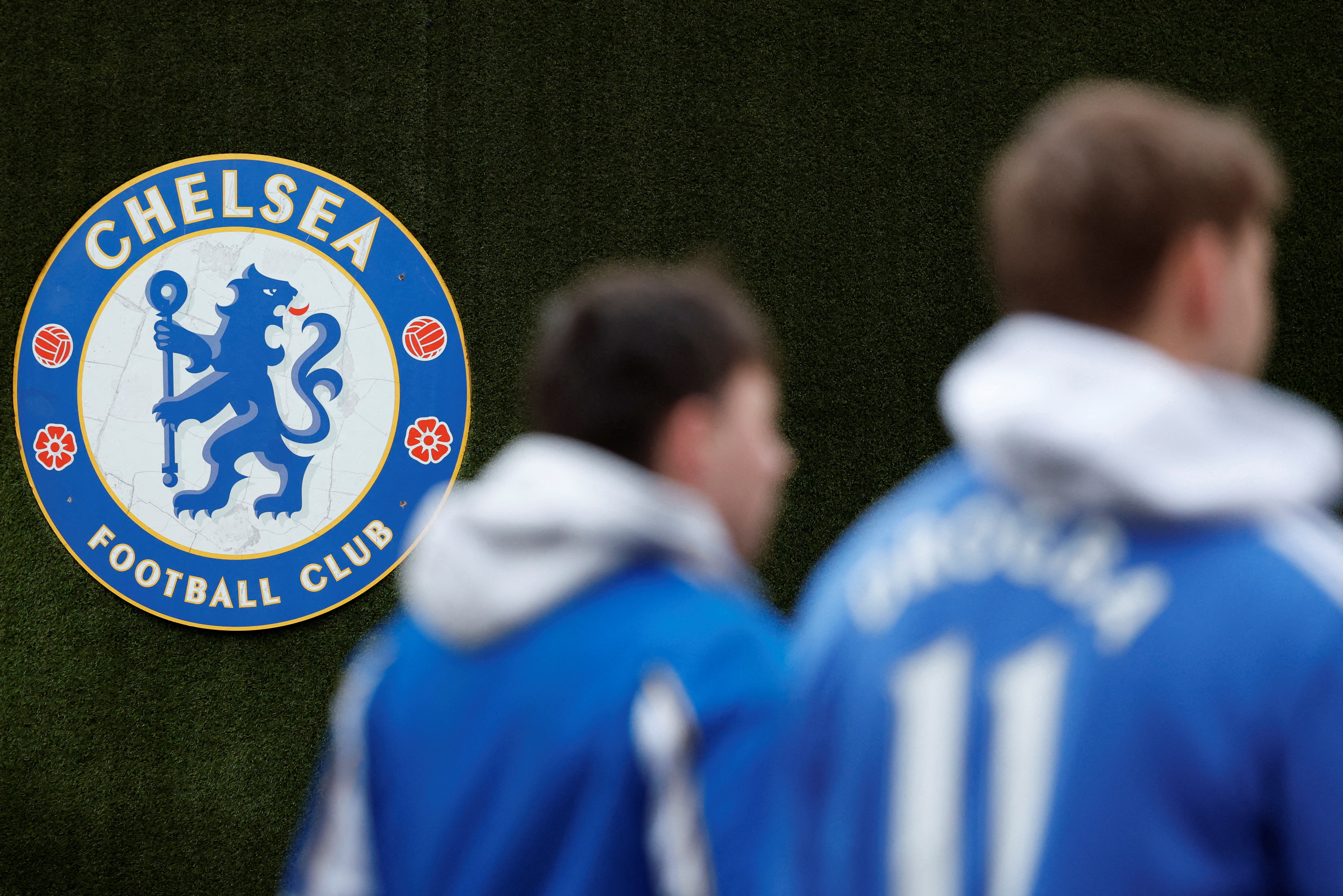 General view of the Chelsea emblem outside the stadium