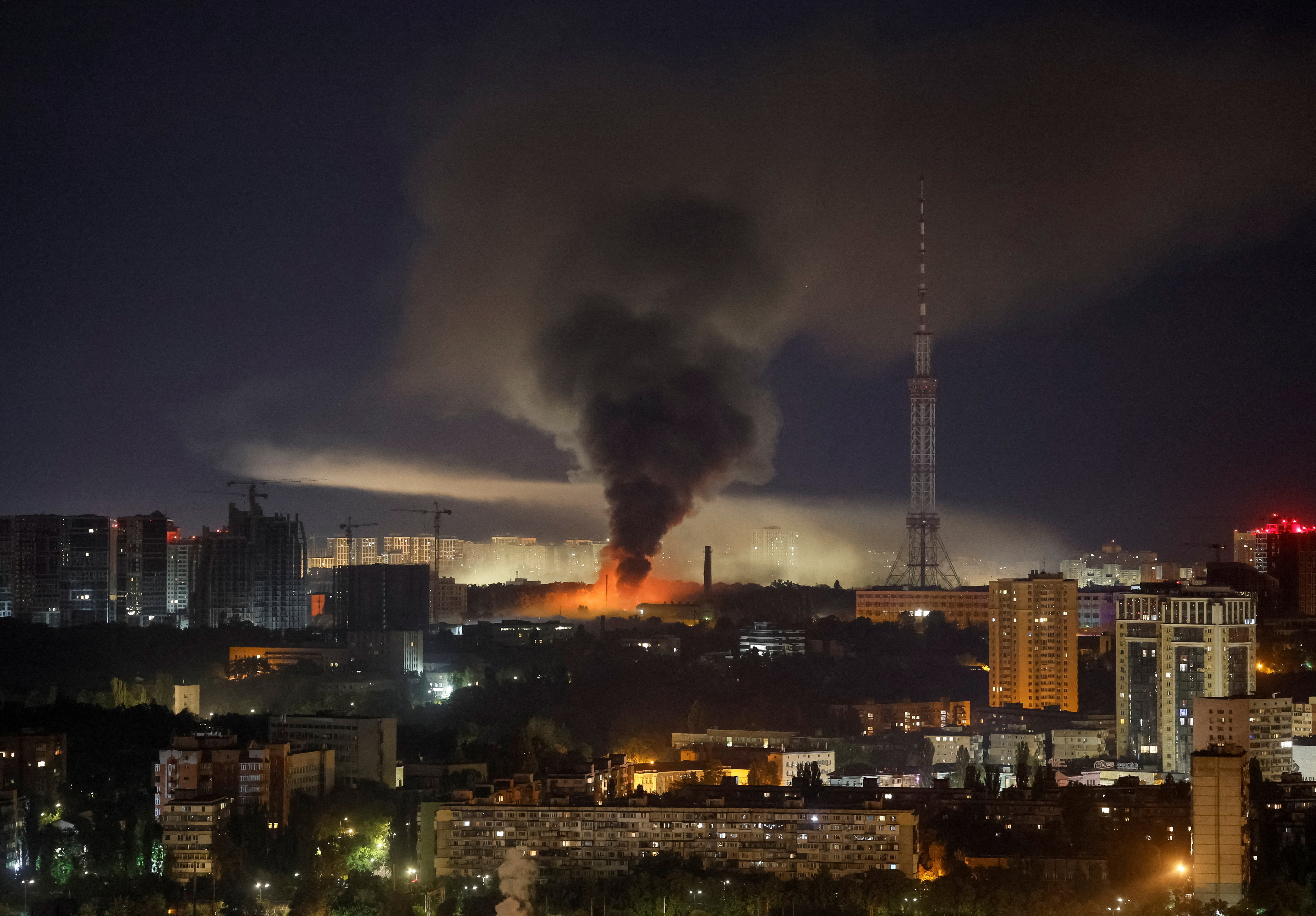 Smoke rises in the city during a Russian missile strike, amid Russia's attack on Ukraine, in Kyiv, Ukraine August 11, 2026. REUTERS/Gleb Garanich TPX IMAGES OF THE DAY