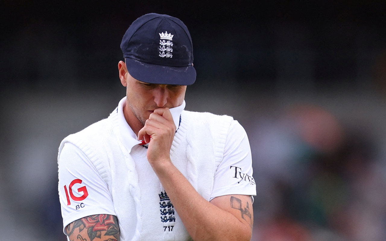 FILE PHOTO: Cricket - International Test Match Series - First Test - England v India - Headingley Cricket Ground, Leeds, Britain - June 23, 2025 England's Brydon Carse reacts Action Images via Reuters/Ed Sykes/File Photo