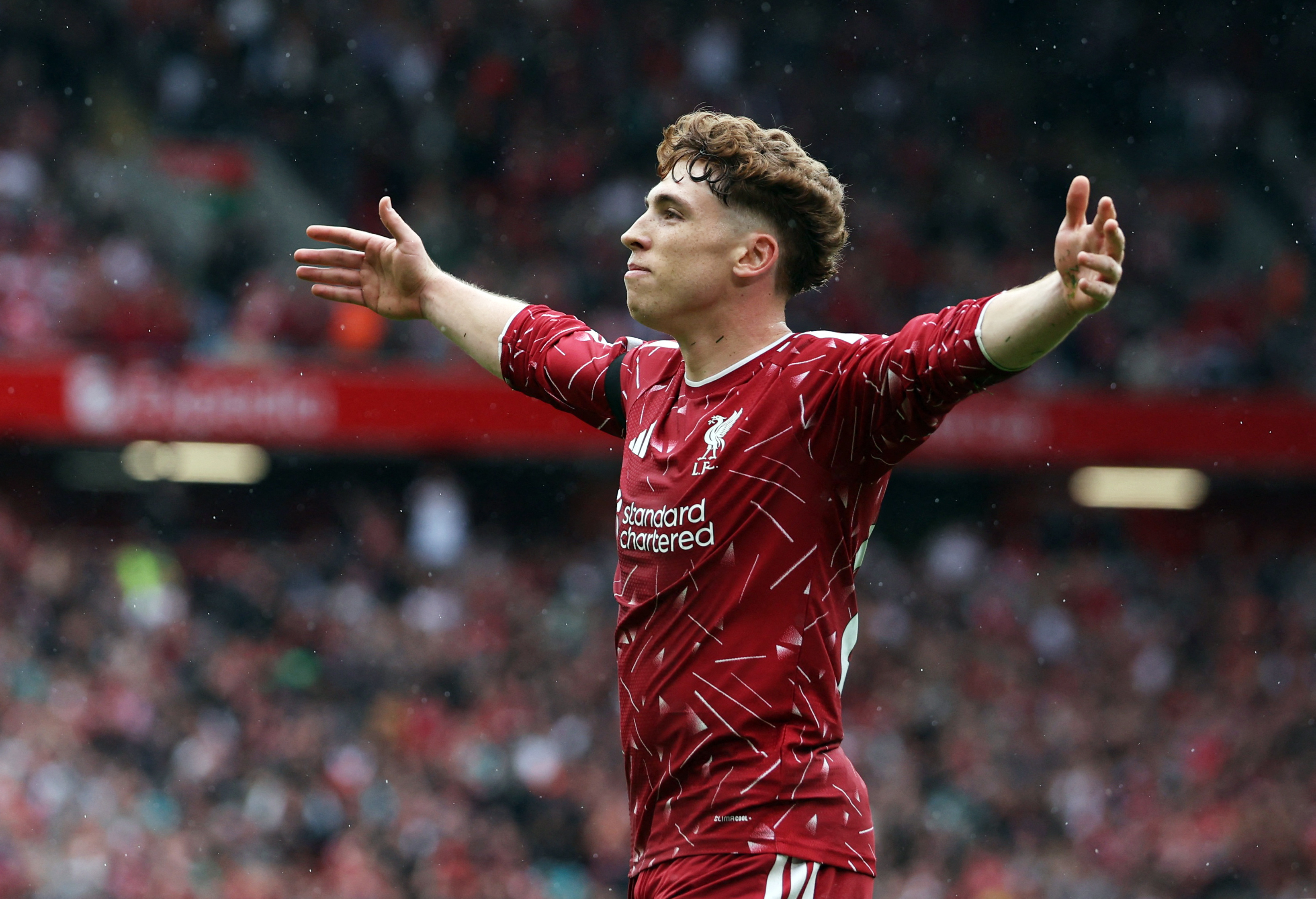 Liverpool's Victor Munoz celebrates scoring their second goal