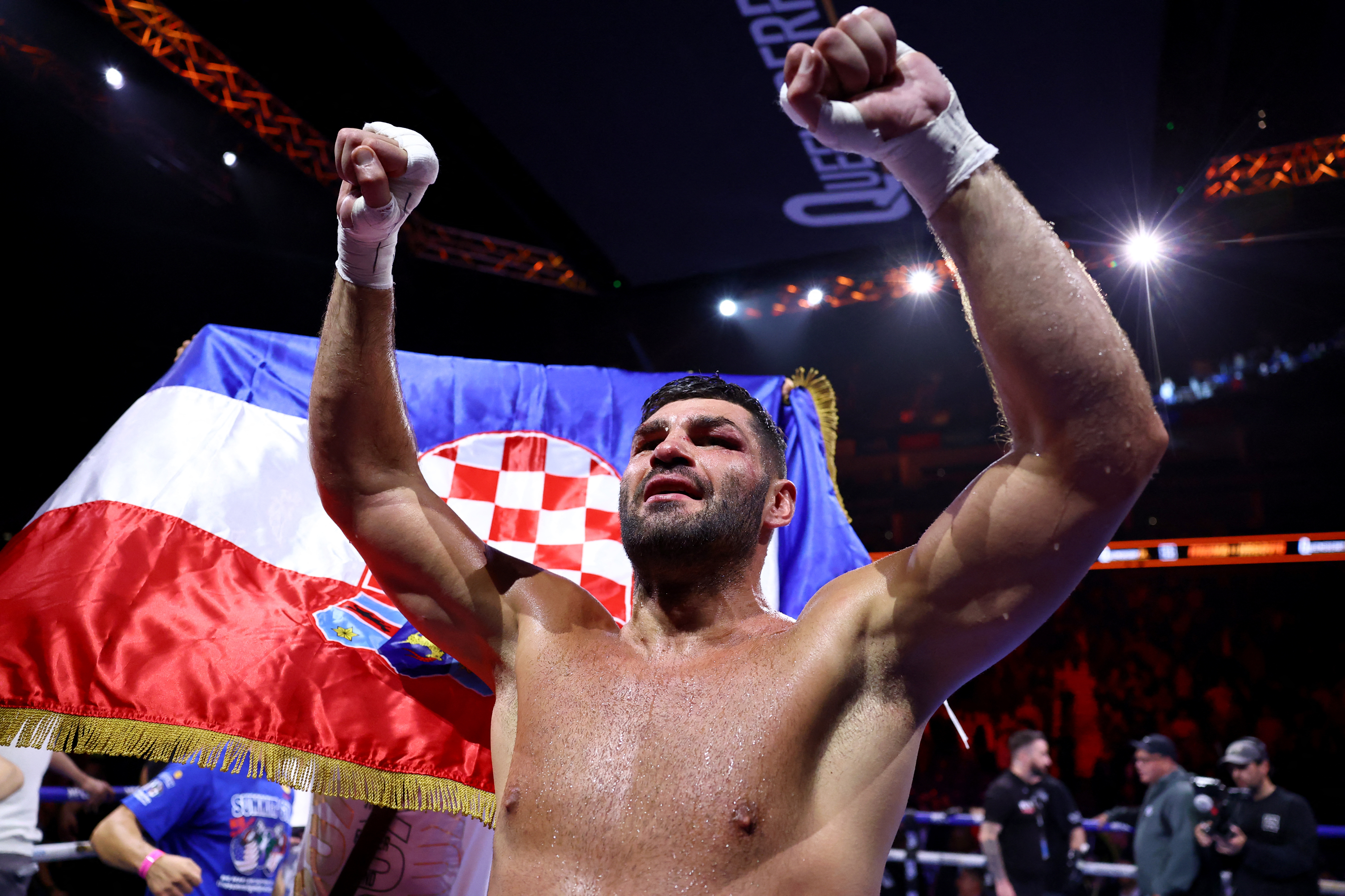 Boxing - Moses Itauma v Filip Hrgovic - IBF World Heavyweight Title - O2 Arena, London, Britain - August 29, 2026 Filip Hrgovic celebrates winning the IBF World Heavyweight Title against Moses Itauma Action Images via Reuters/Peter Cziborra