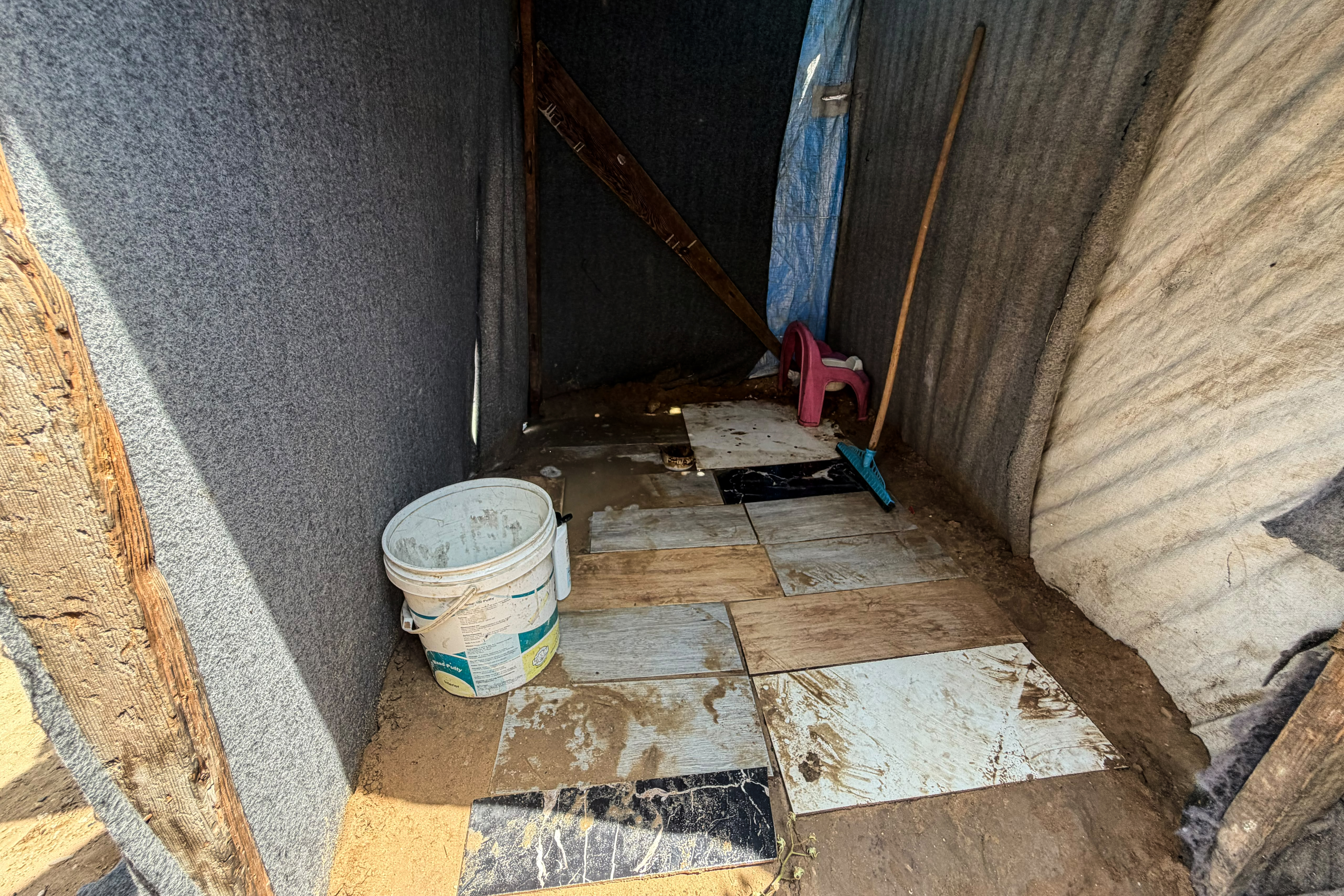 A family’s toilet in a displacement camp in Al-Zawaida.