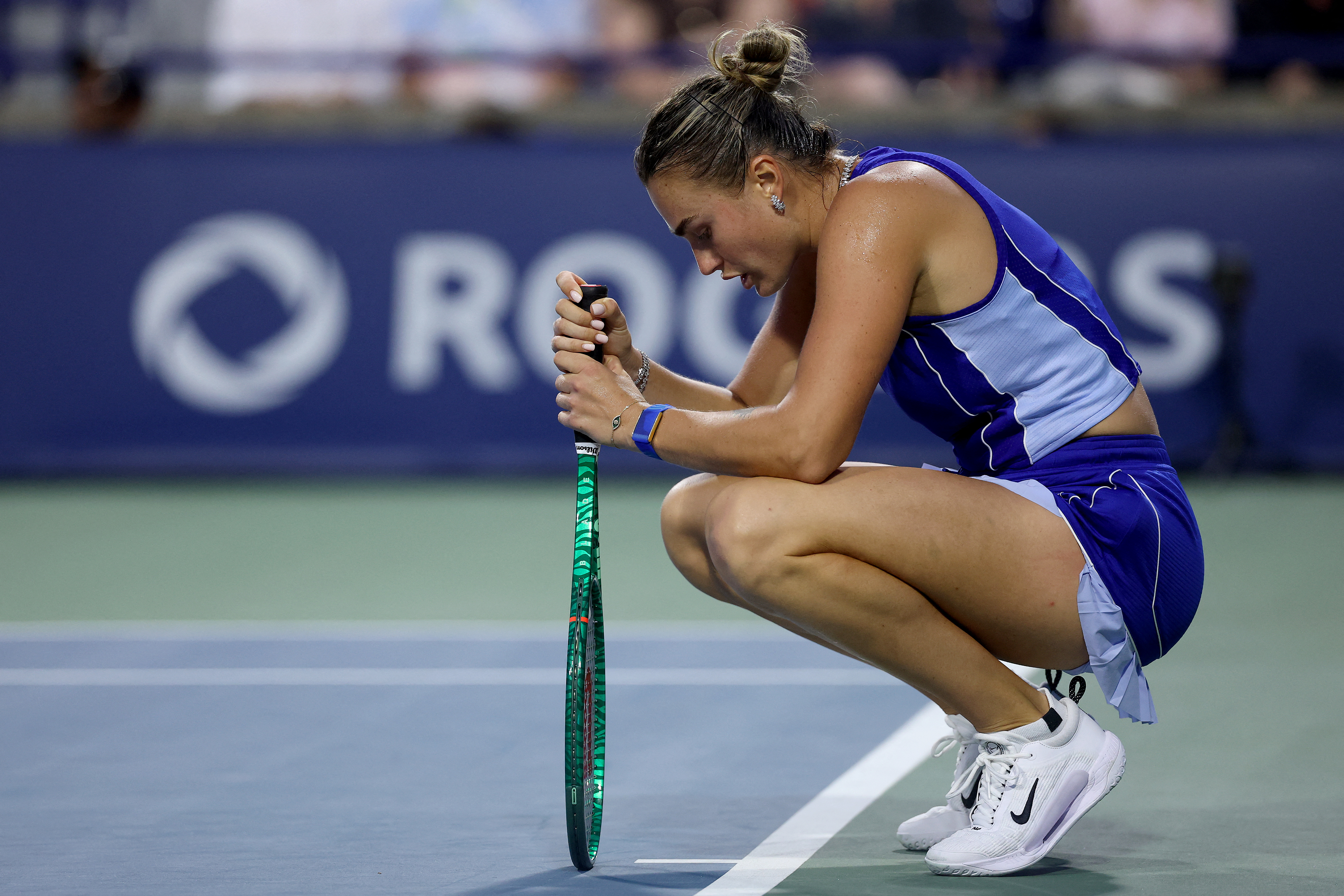 Aryna Sabalenka reacts.