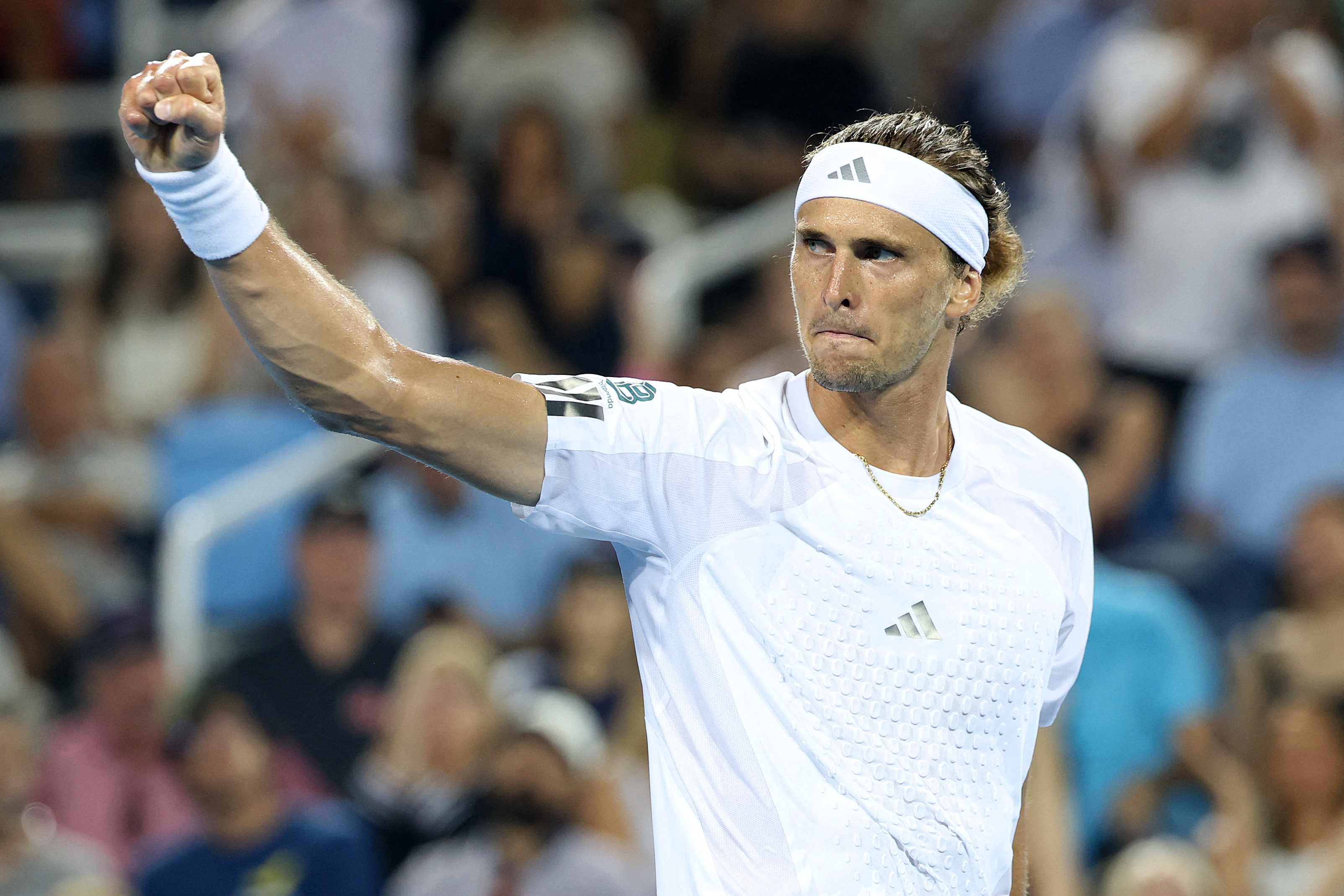 Alexander Zverev celebrates match point against Terence Atmane on day seven of the Cincinnati Open