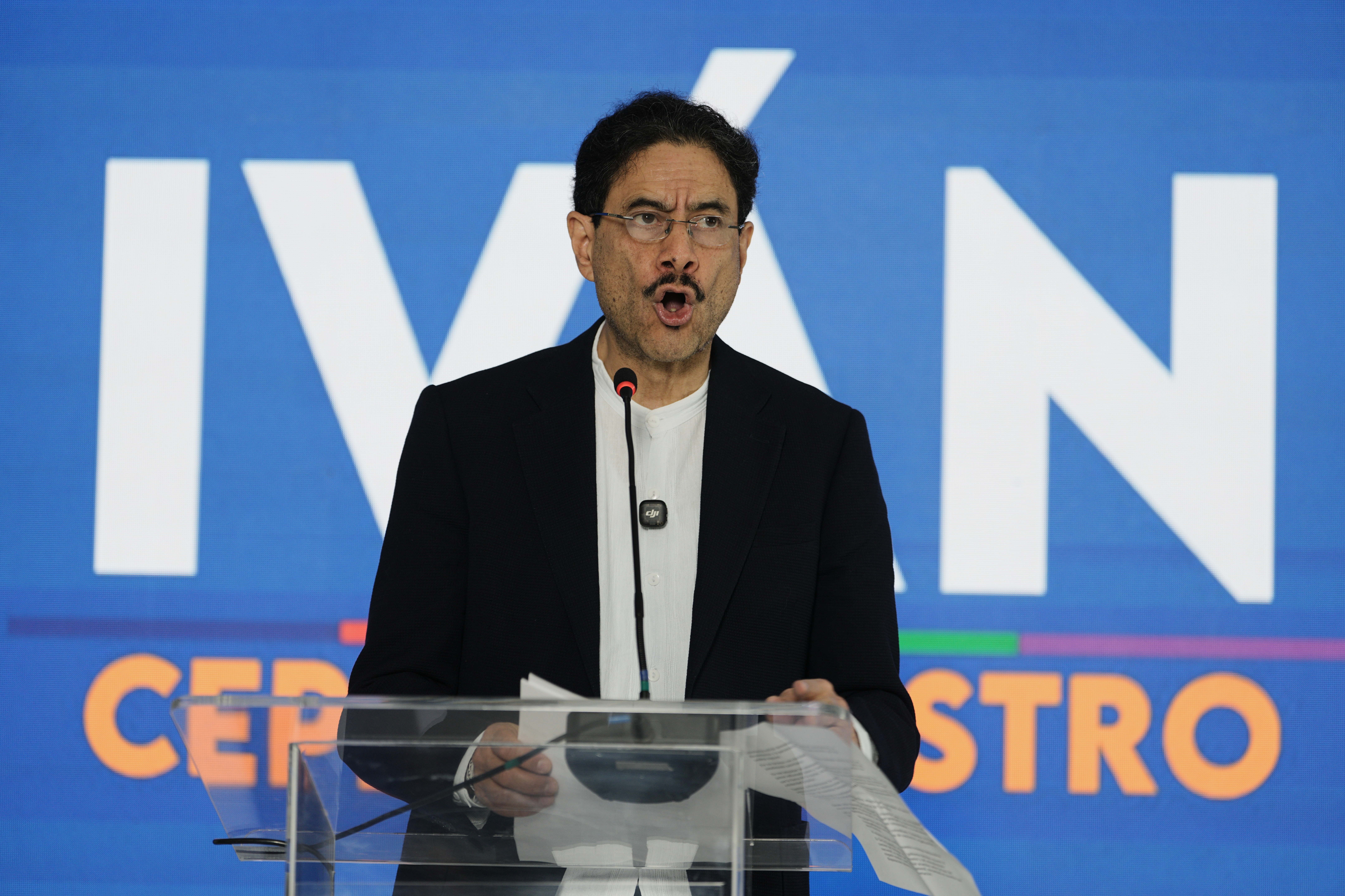 Ivan Cepeda concedes defeat in the presidential election at a news conference in Bogota, Colombia, Wednesday, June 24, 2026. (AP Photo/Ivan Valencia)