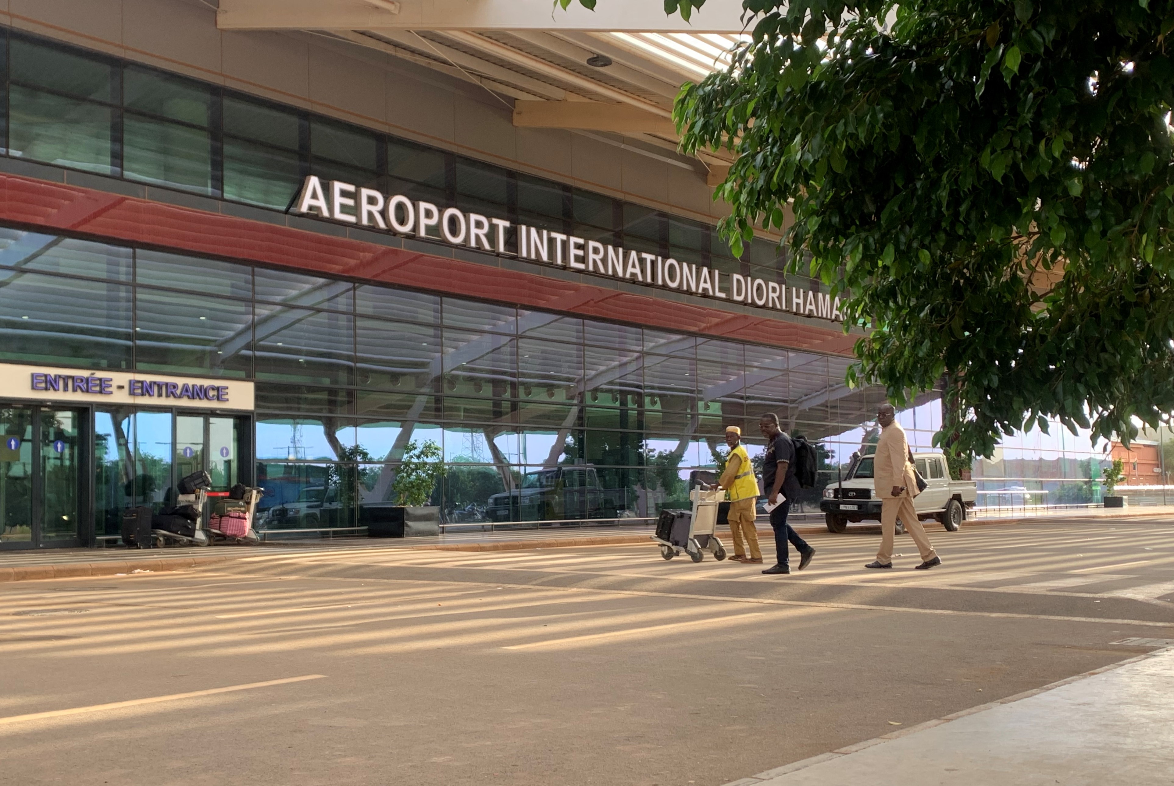 (FILES) Passengers arrive at the Diori Hamani International airport in Niamey on September 22, 2023.