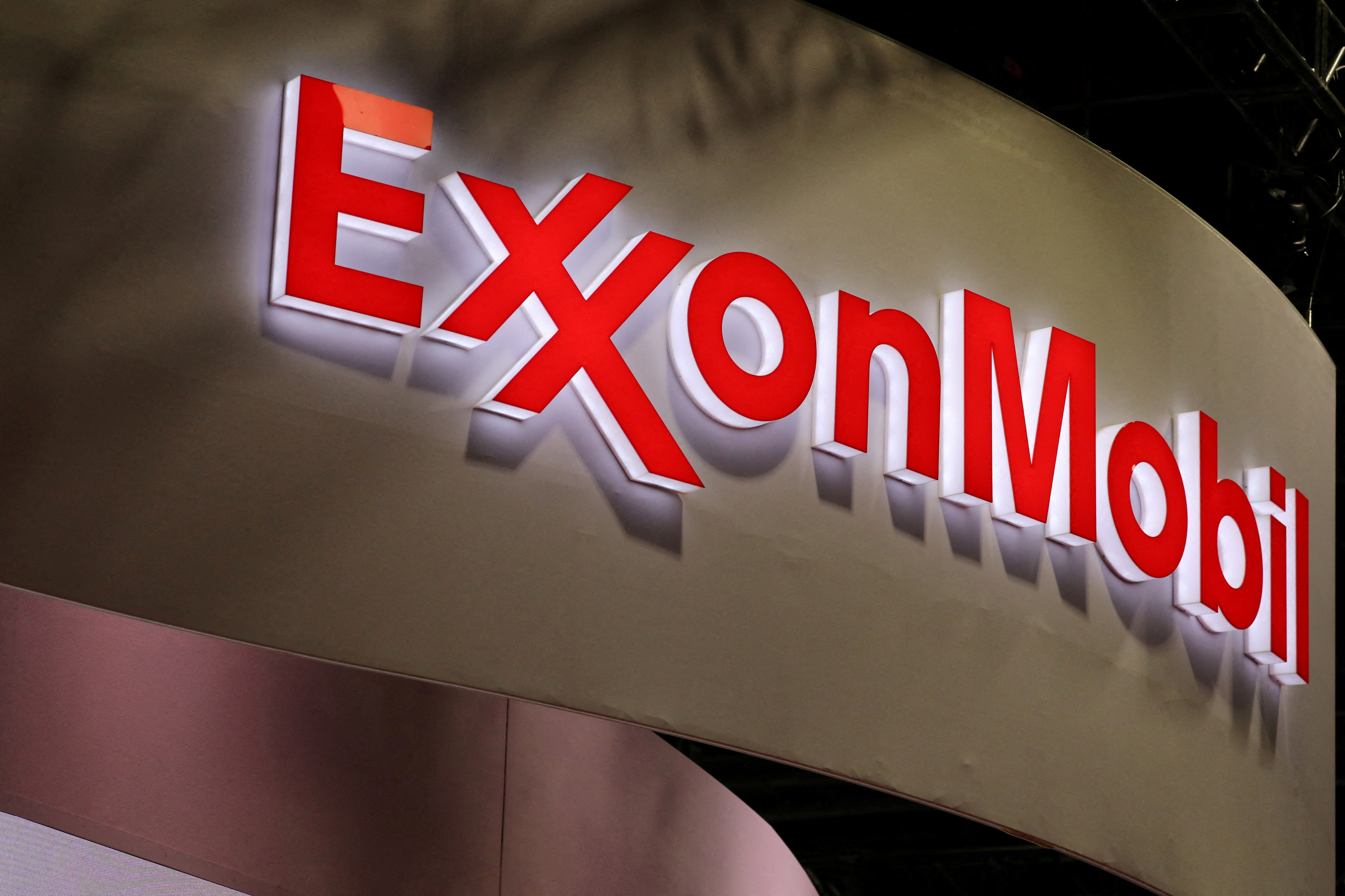 The ExxonMobil stand at the LNG 2023 energy trade show in Vancouver, Canada, July 12, 2023