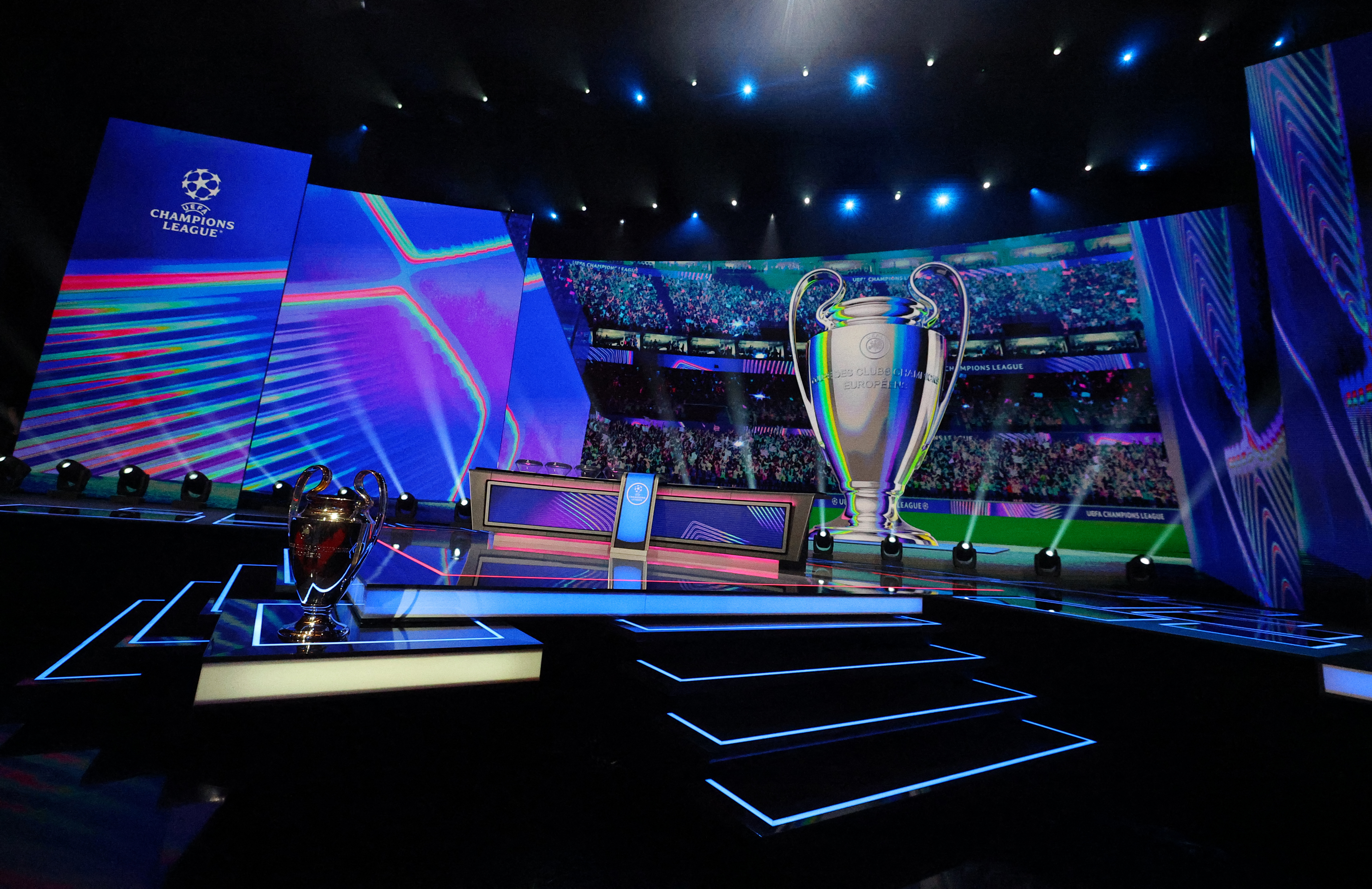 Soccer Football - UEFA Champions League - League Phase Draw - Grimaldi Forum, Monaco - August 27, 2026 General view of the Champions League trophy ahead of the league phase draw REUTERS/Manon Cruz