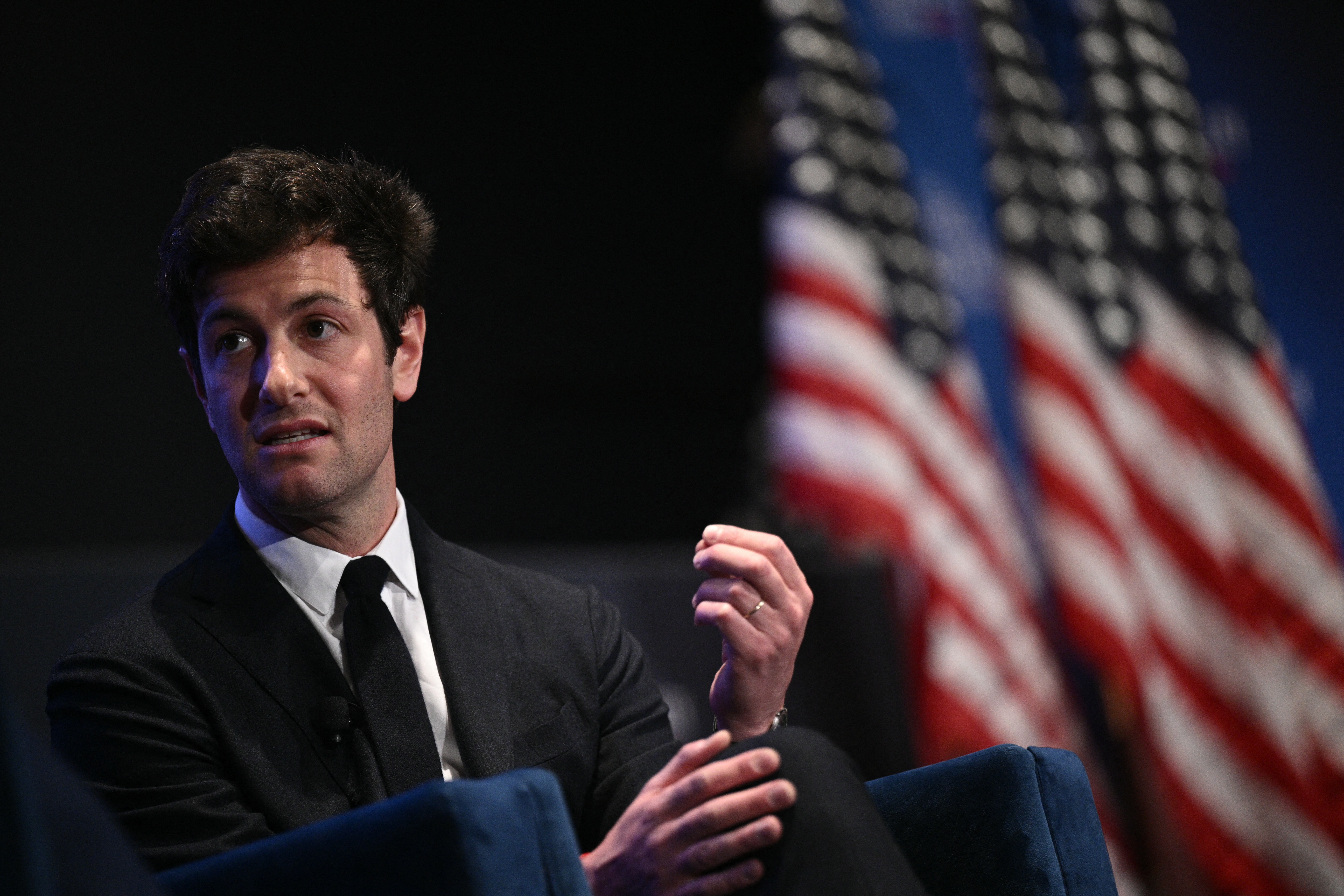 Founder and Managing Partner of the venture capital firm Thrive Capital, Joshua Kushner, speaks during the Hill &amp; Valley Forum at the US Capitol Visitor Center Auditorium in Washington, DC, on April 30, 2025. (Photo by Brendan SMIALOWSKI / AFP)